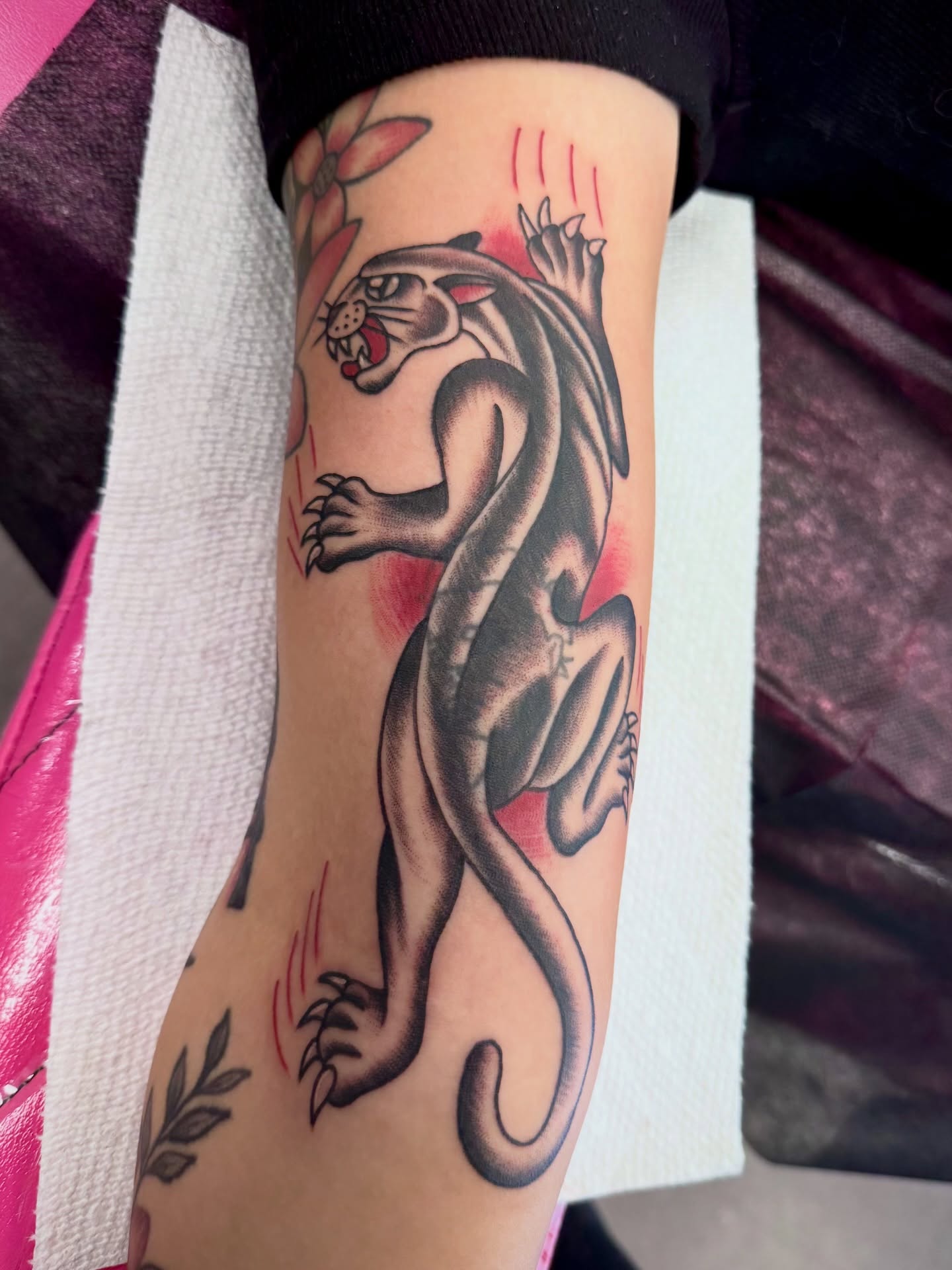 Panther American traditional tattoo on the forearm by Samantha Jane