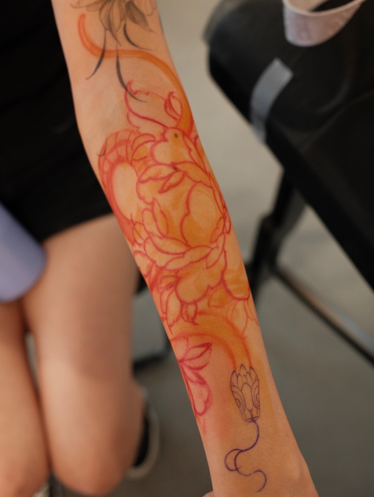Floral design new school tattoo on the forearm by LORIE π€ Floral Tattoo Artist, Los Angeles, California