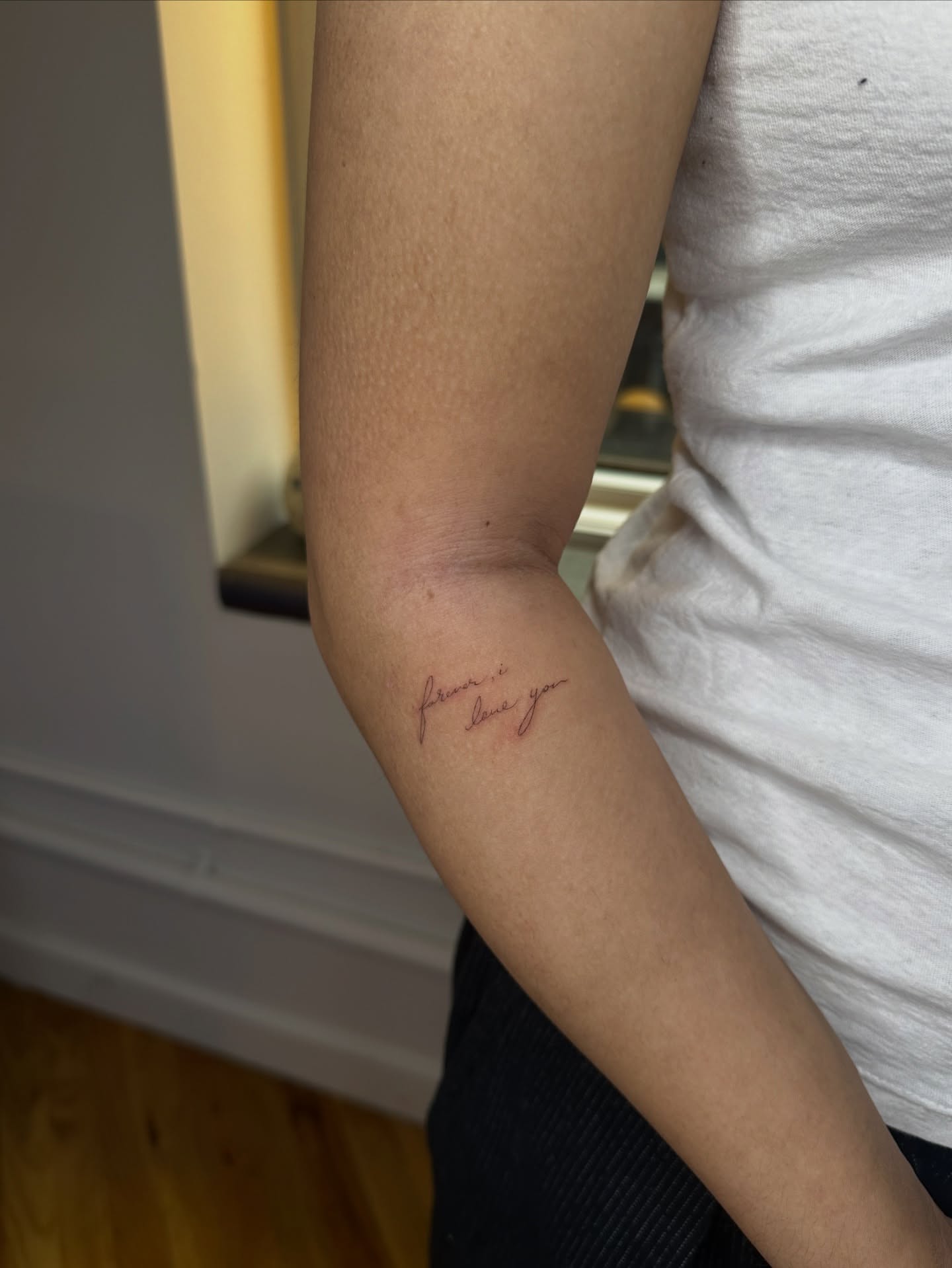 Script lettering lettering script tattoo on the forearm by @taravychi