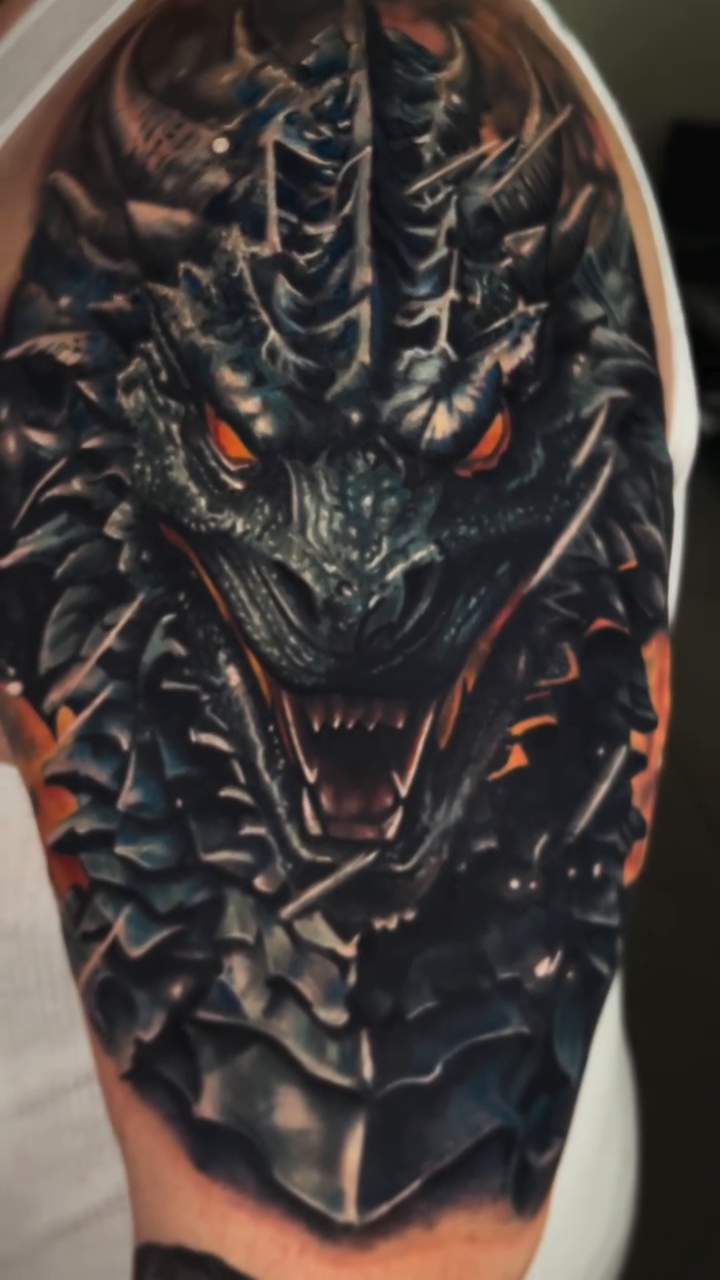 Dragon head realism tattoo by Claude Steven Estrada, Las Vegas, Nevada