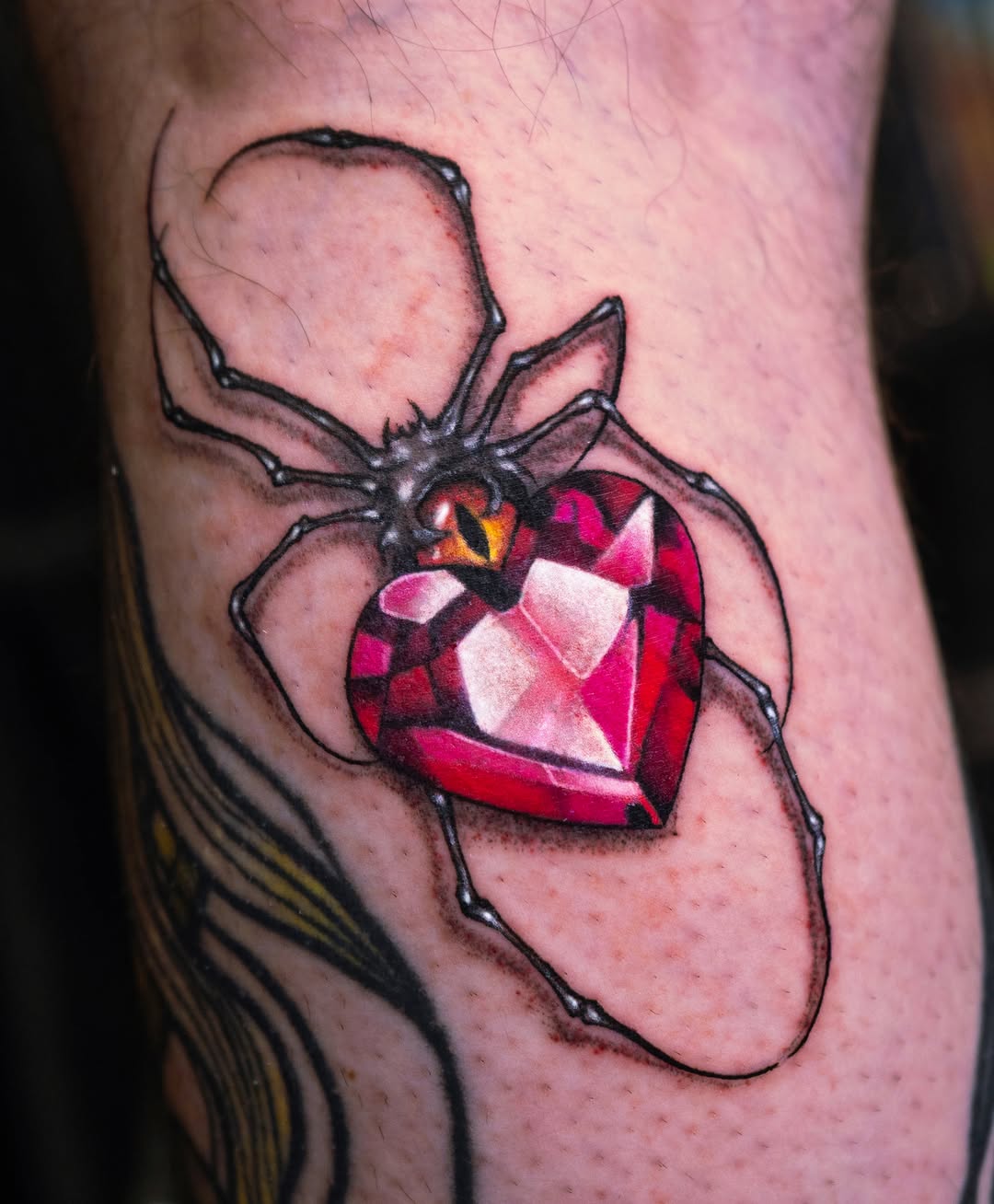 Spider with heart geometric tattoo on the forearm by 🖤 Xamy ∆rt (◍