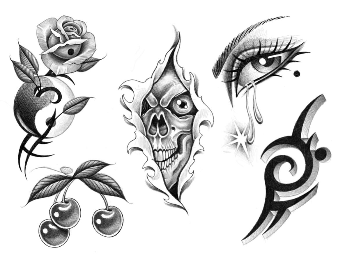 Skull, rose, eye, cherries, symbol realism tattoo by Carla V