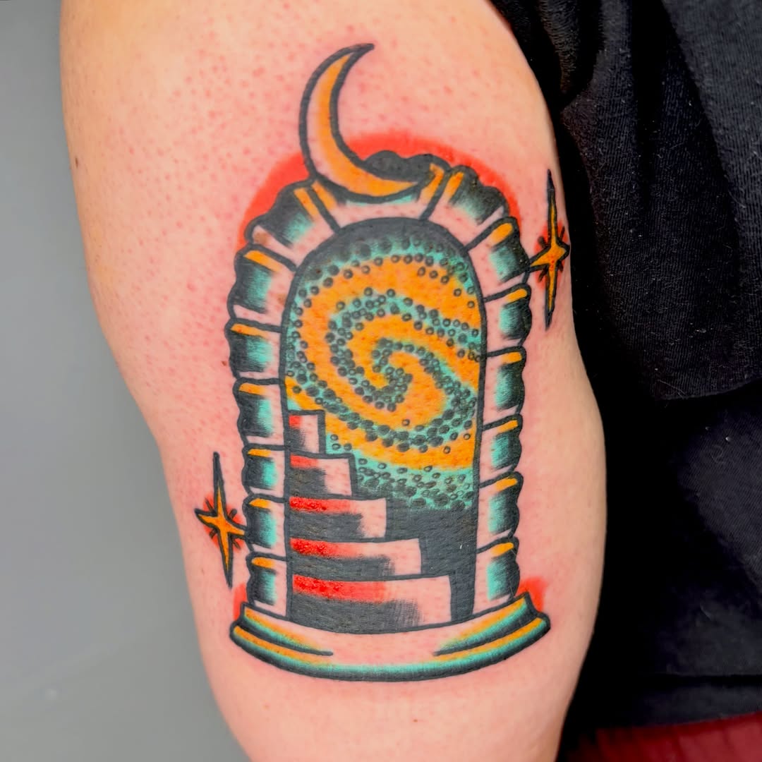 Astronomical observatory dotwork tattoo on the forearm by Braedon 🎱