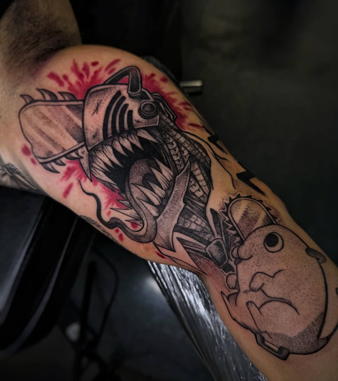 Robotic fish American traditional tattoo on the forearm by Melissa "Lotuss" Chan