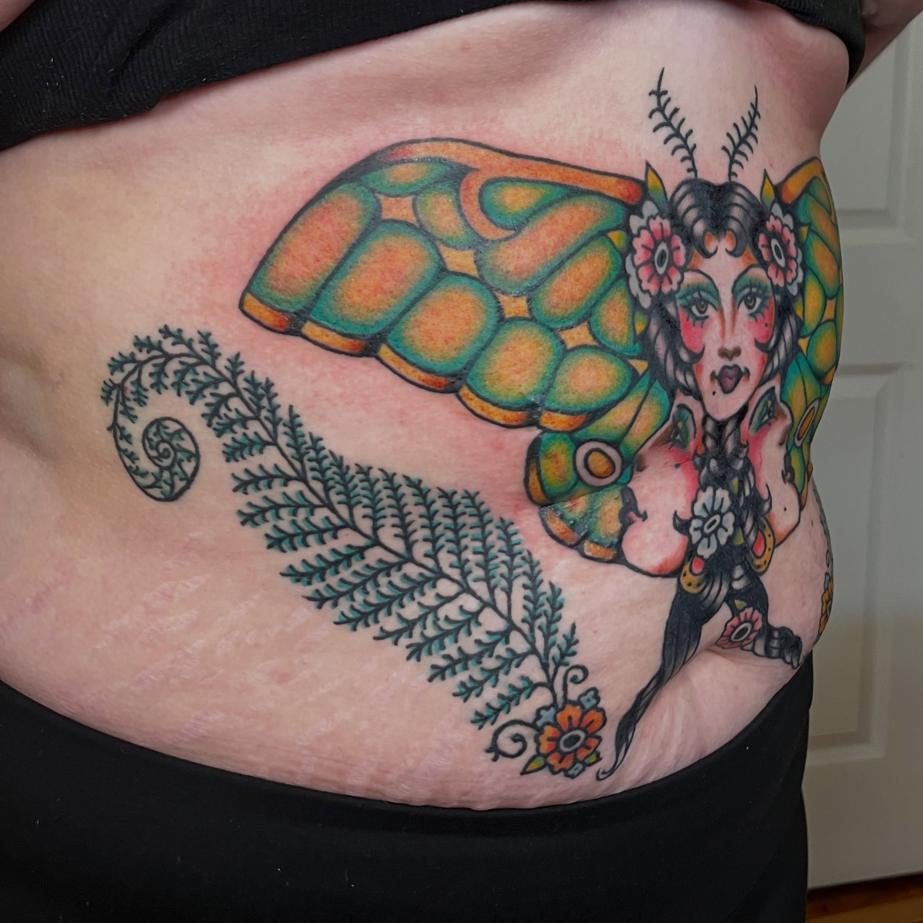 Butterfly fairy new school tattoo on the torso by madelynne (maddie) caldwell tattoos