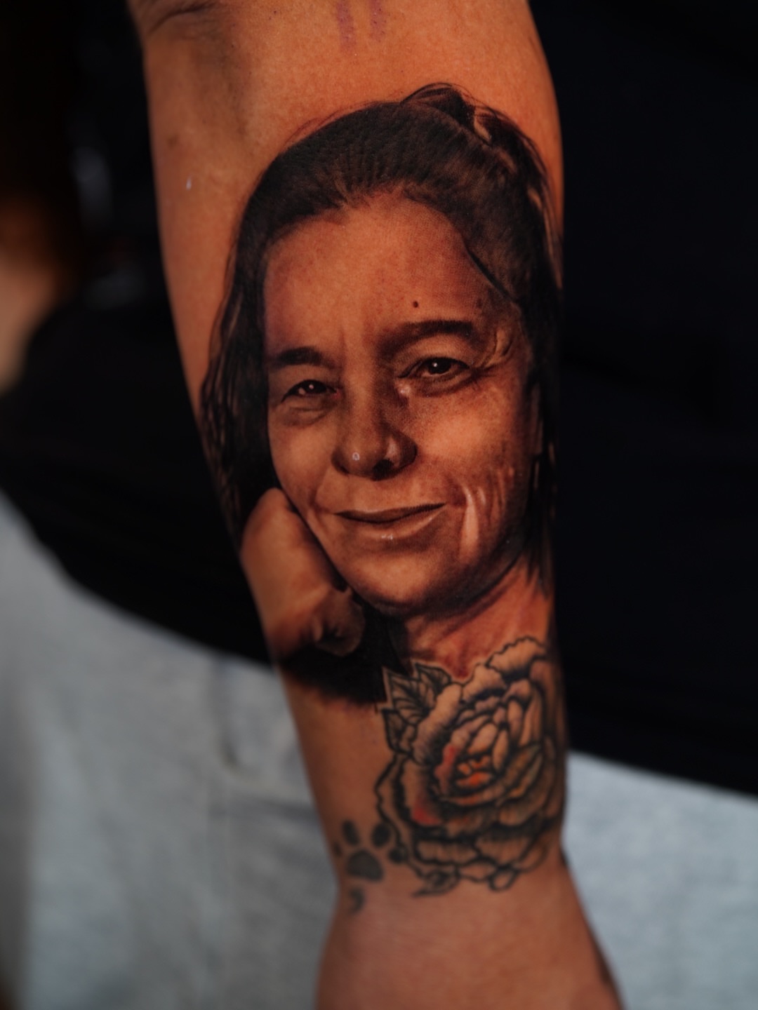 Portrait realism tattoo on the forearm by Luis Rodriguez