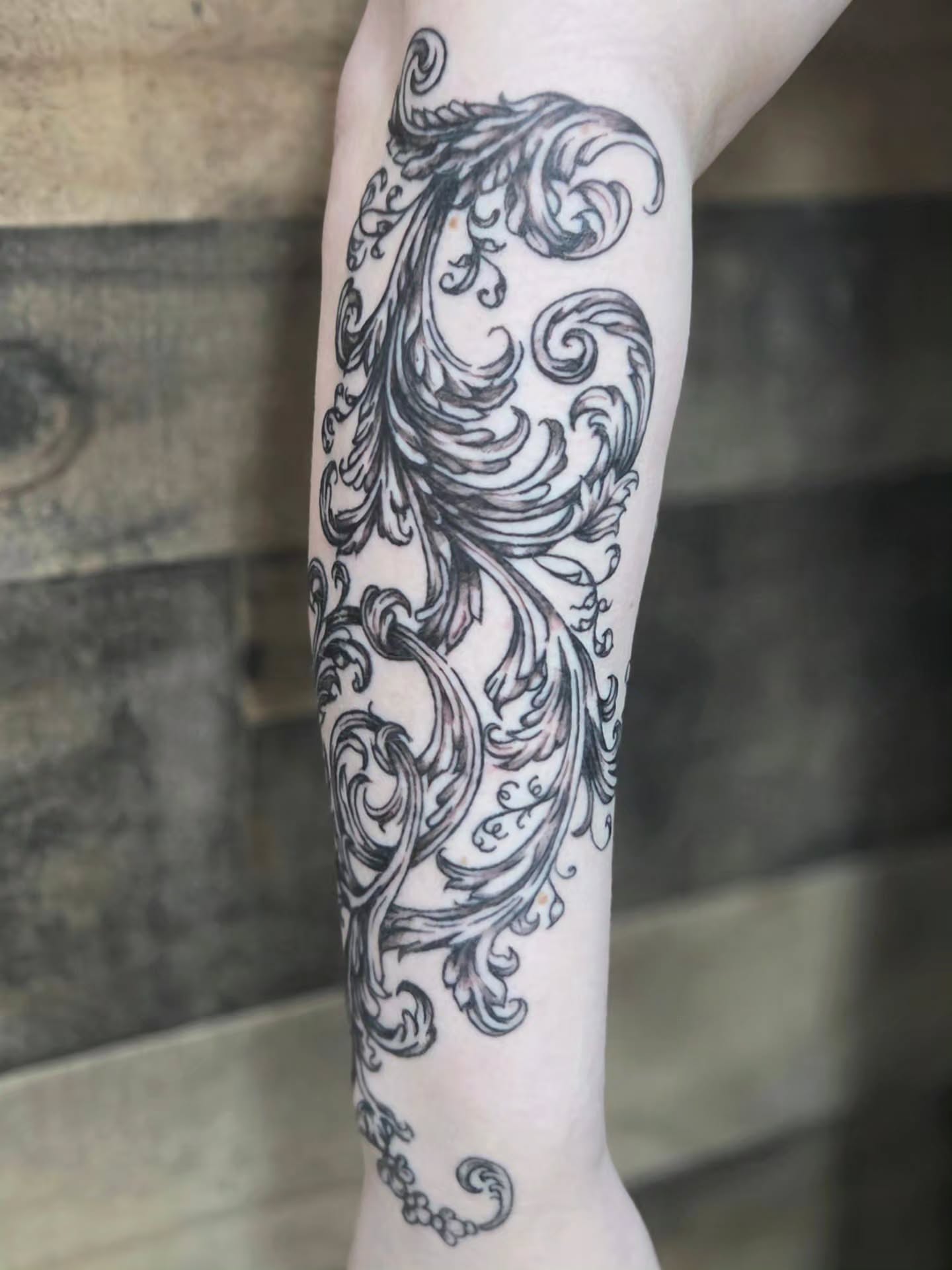 Scrollwork ornamental tattoo on the forearm by Courtney, Lakewood, Ohio