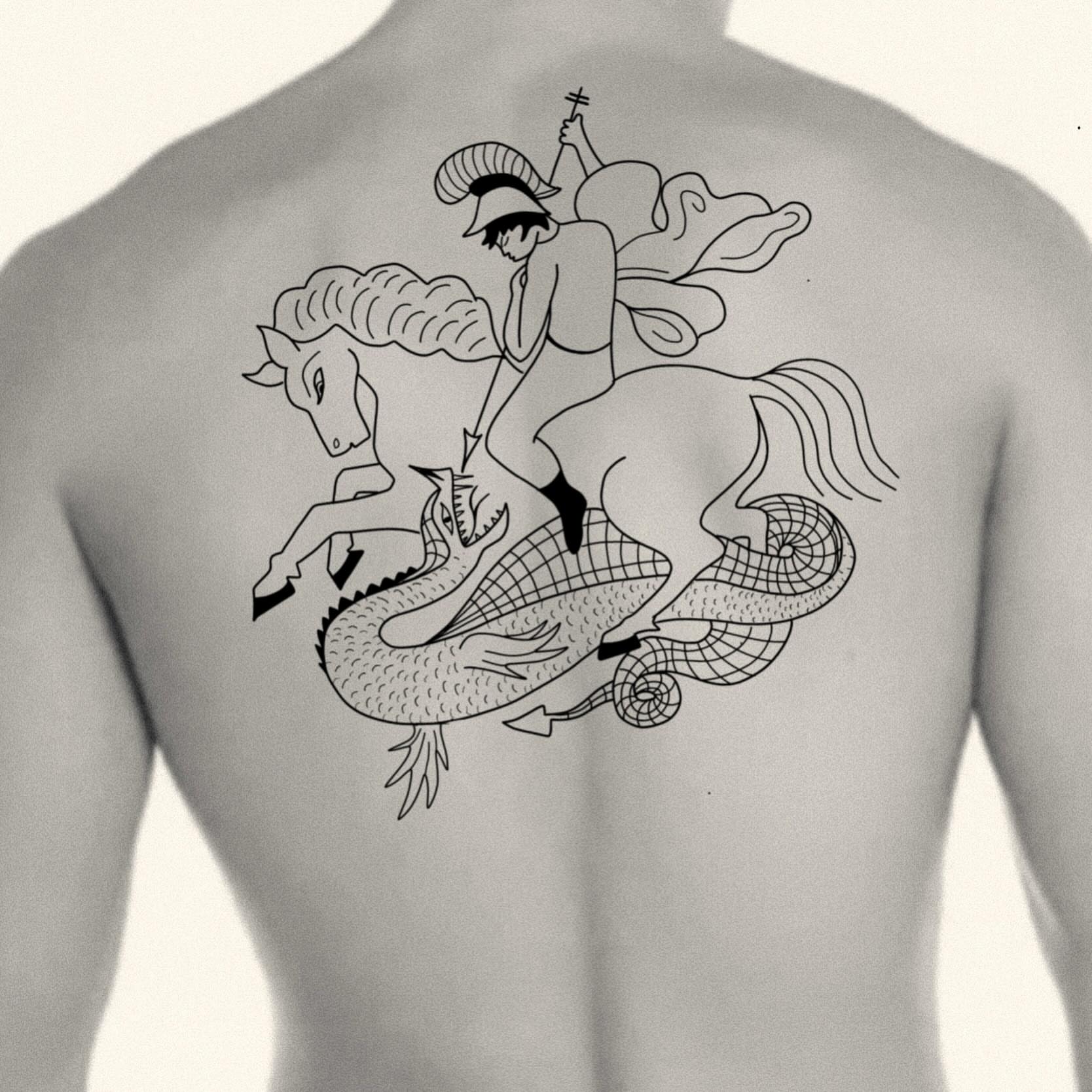 Centaur and dragon American traditional tattoo on the back by house0fsleep 💤