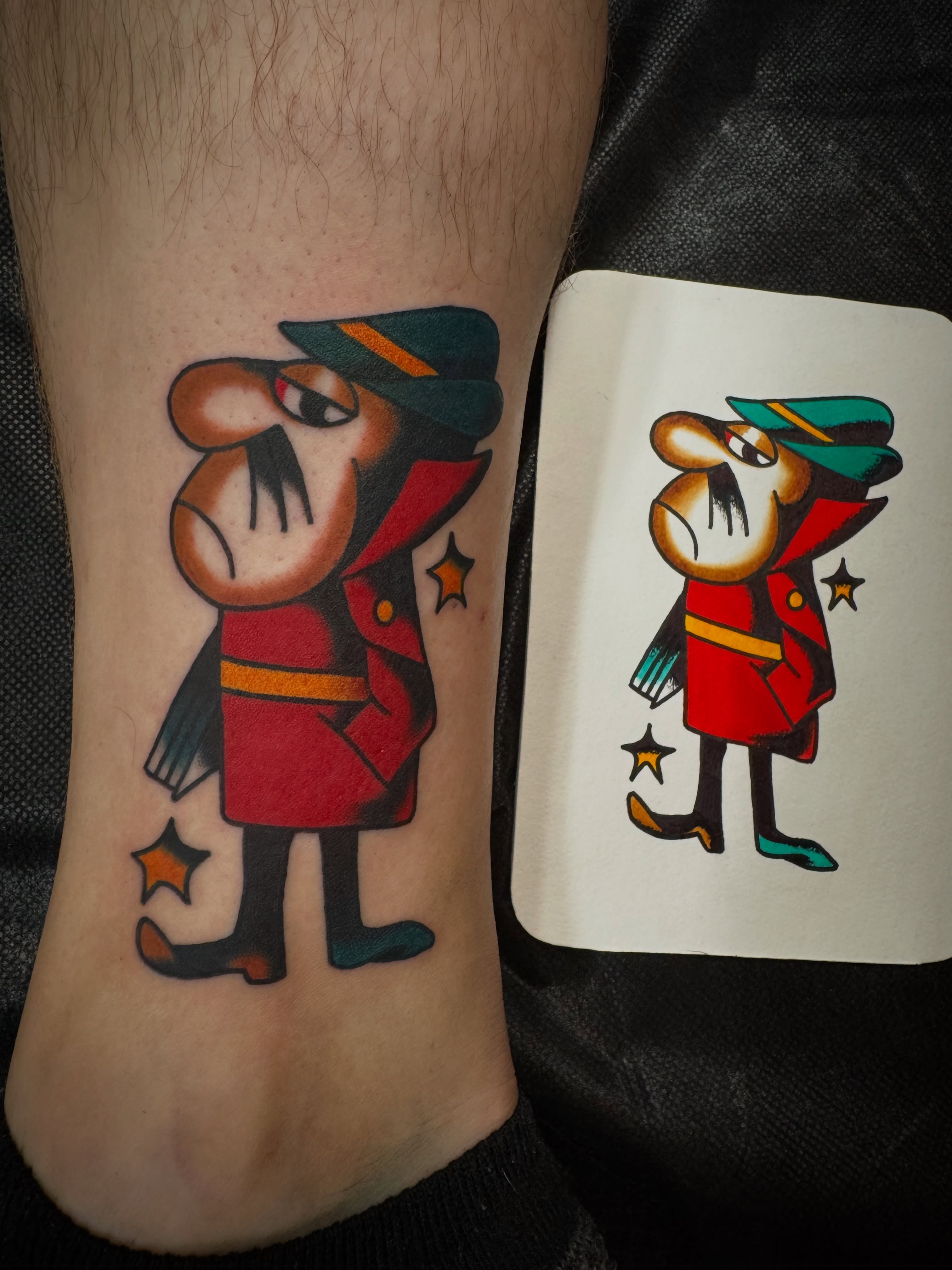 Mouse character American traditional tattoo on the foot by Rogelio Robles