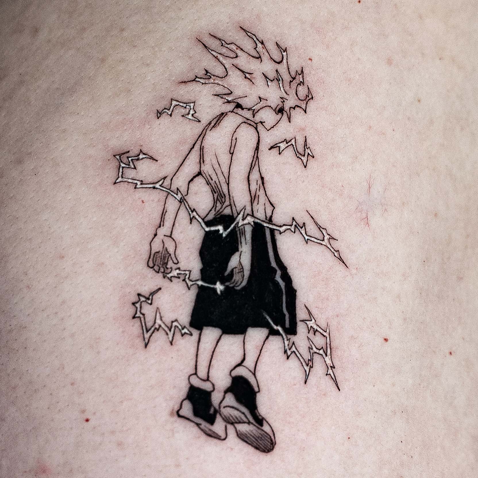 Electric girl black and grey tattoo by Kalin, Seattle, Washington