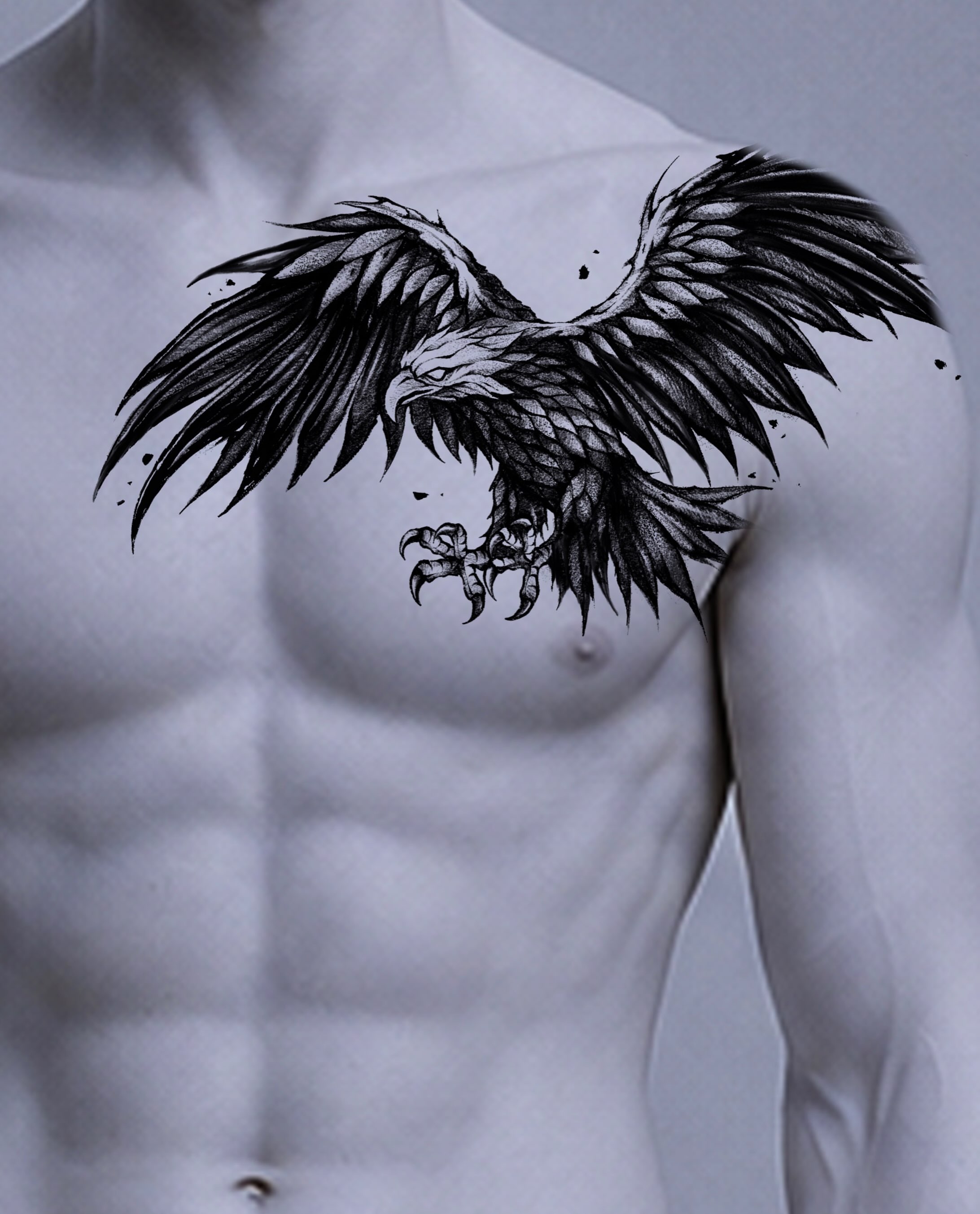 Eagle black and grey tattoo on the chest by Kimgang 김강