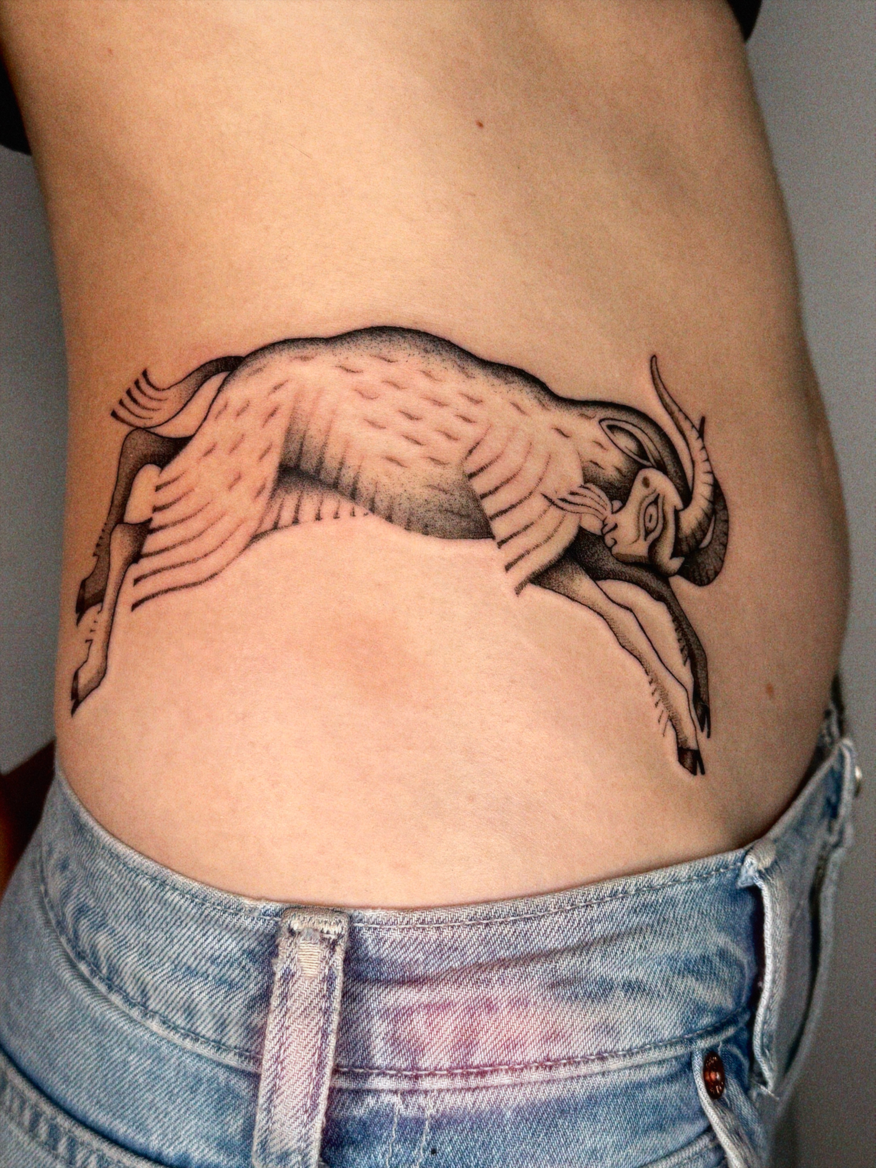 Ram black and grey tattoo on the ribs by @inkshame