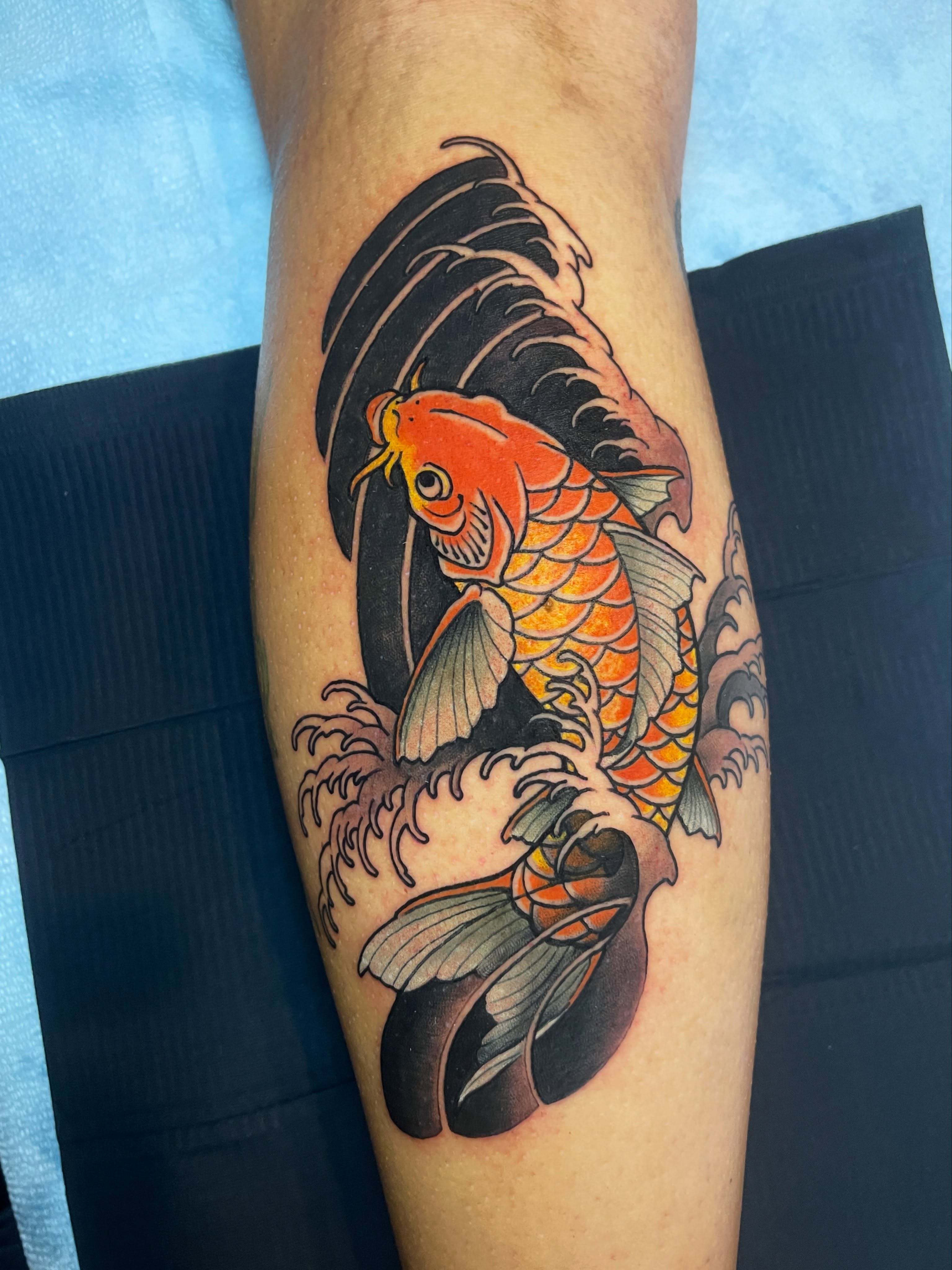 Koi fish japanese irezumi tattoo on the forearm by Joe Moreira