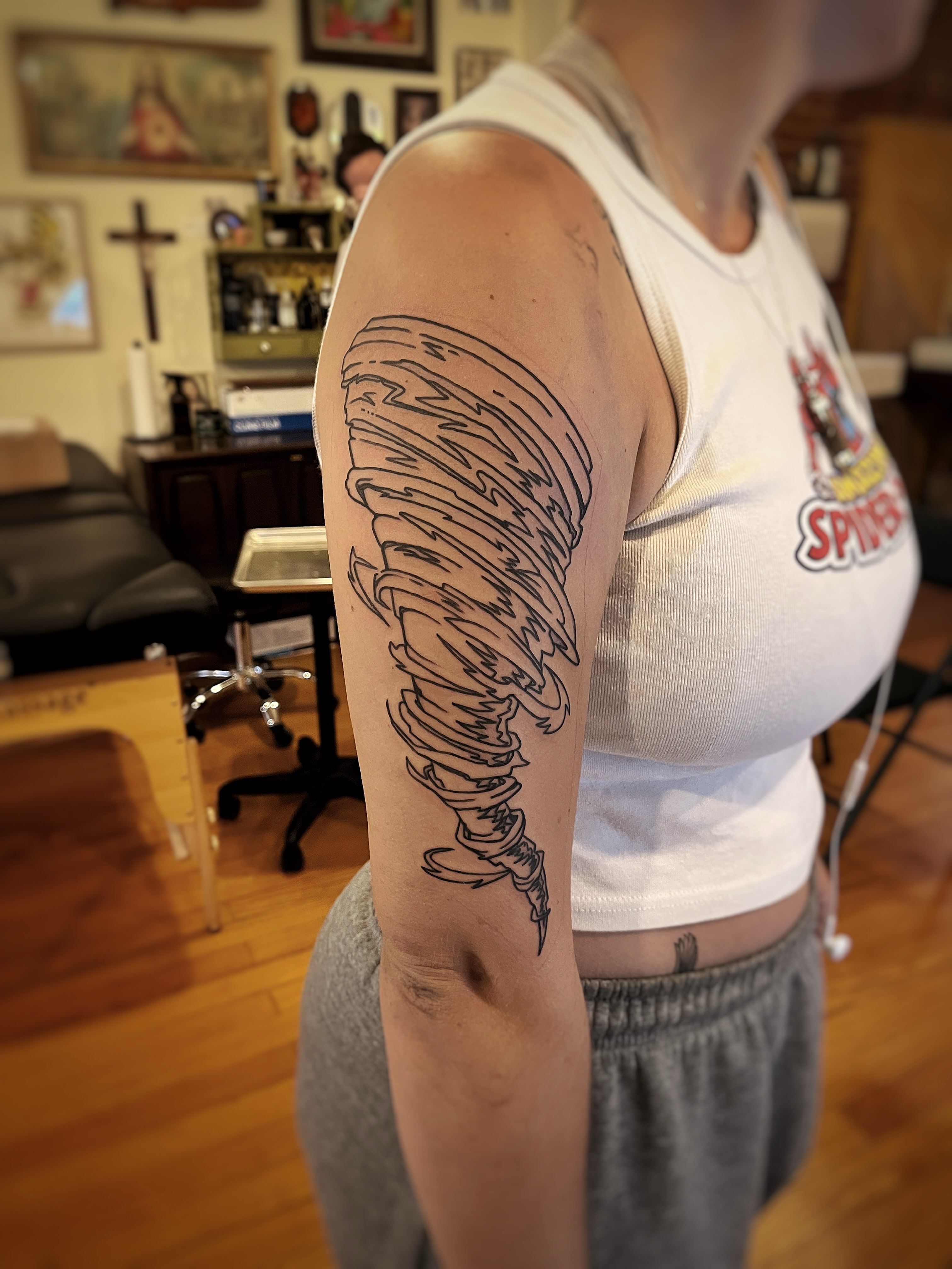 Tornado black and grey tattoo on the forearm by Risa Cincinnati Tattoo Artist