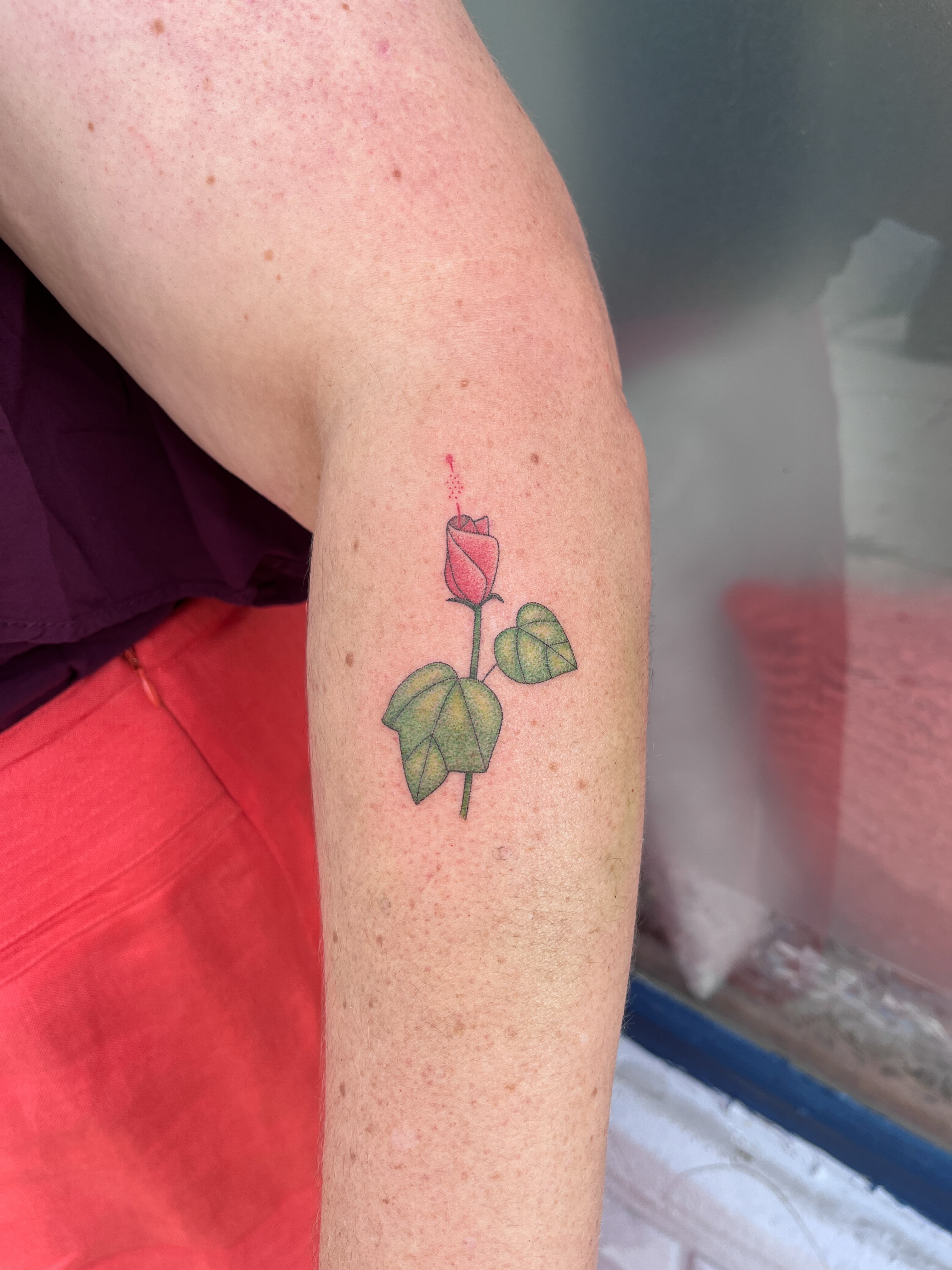Rose bud dotwork tattoo on the forearm by natalie