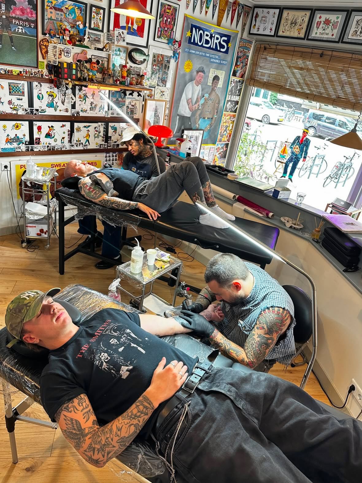 Tattoo artist working American traditional tattoo on the torso by Joshua Speight
