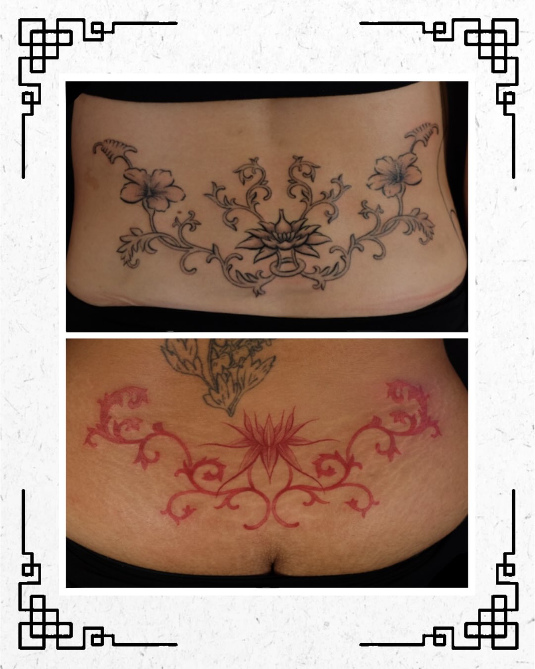 Floral design ornamental tattoo on the torso by lela