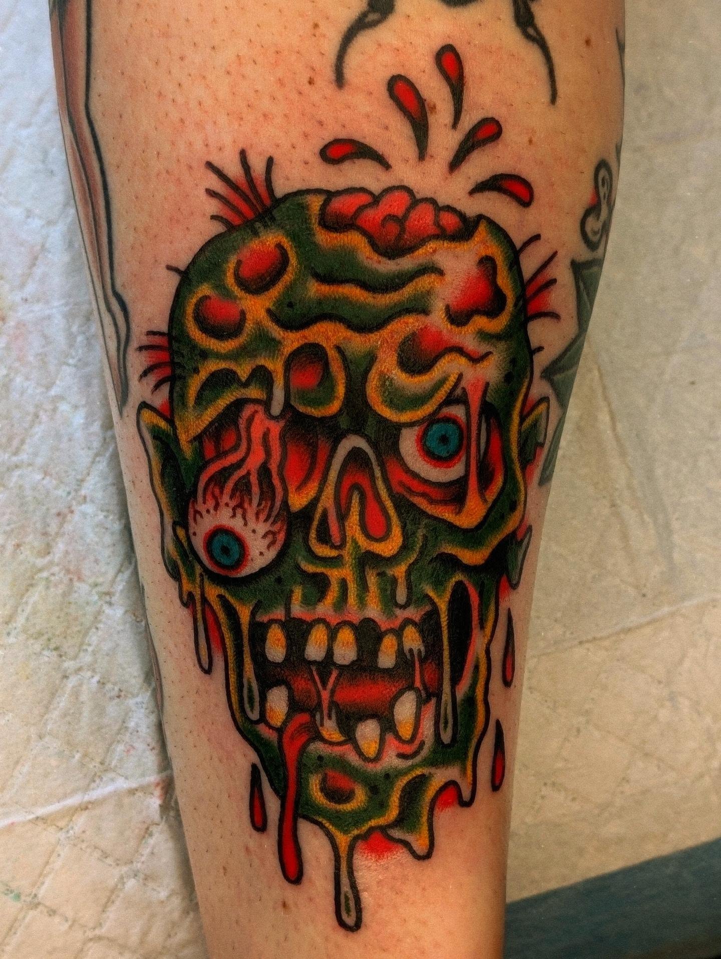 Tattoo by @sinisterspud — american_traditional, trash_polka