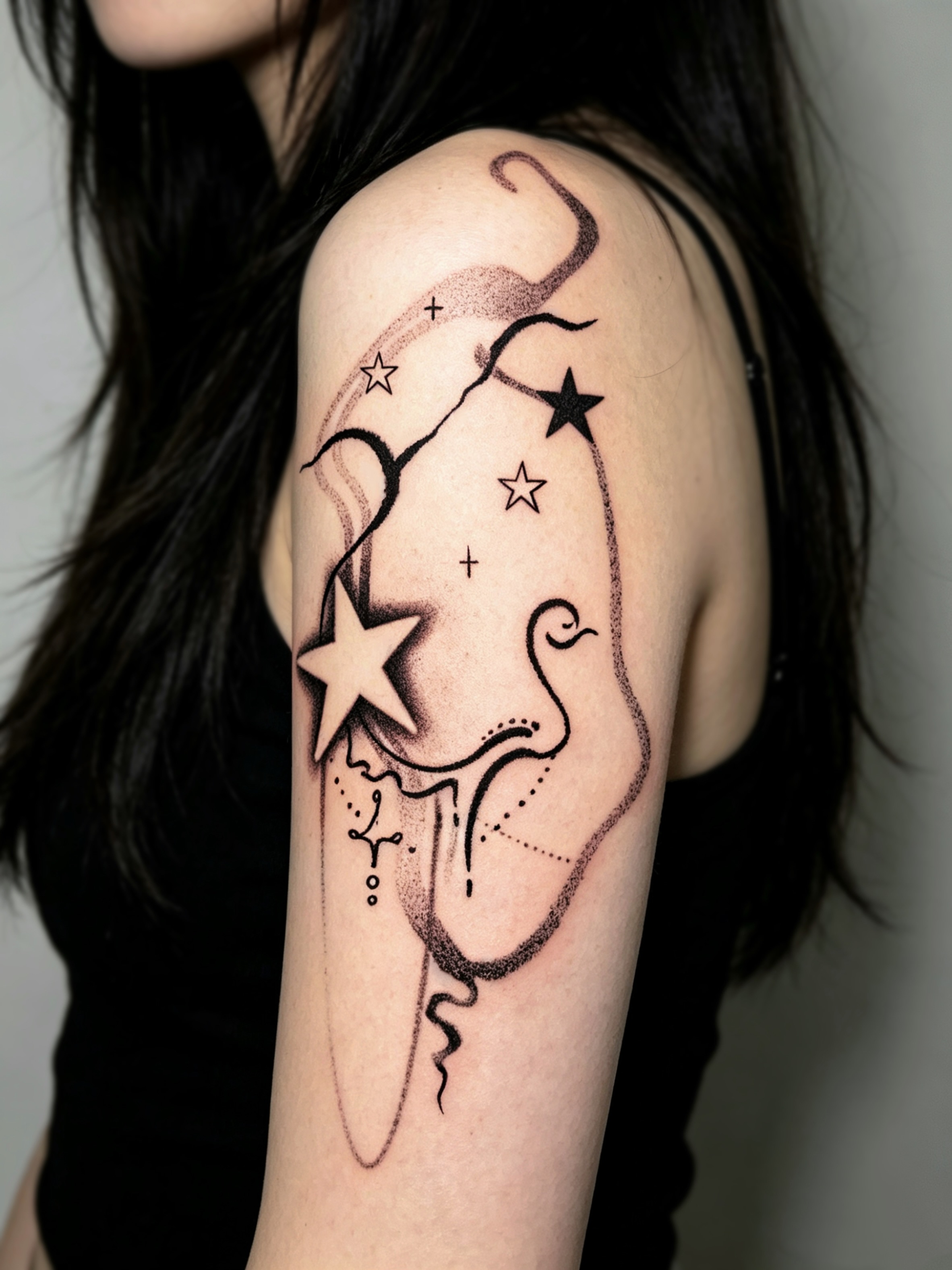 Constellation dotwork tattoo on the shoulder by 🤍# sanniii_au.🖇️
