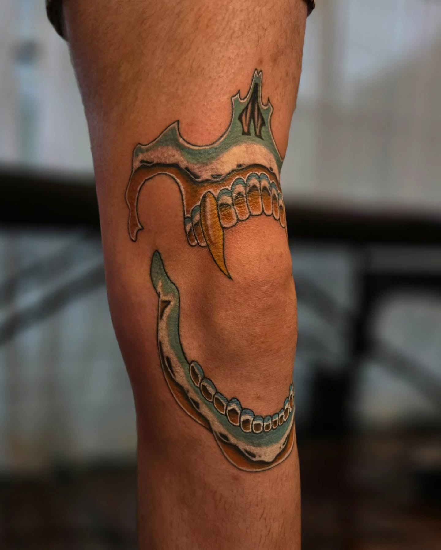Shark American traditional tattoo on the leg by jo(rdan)
