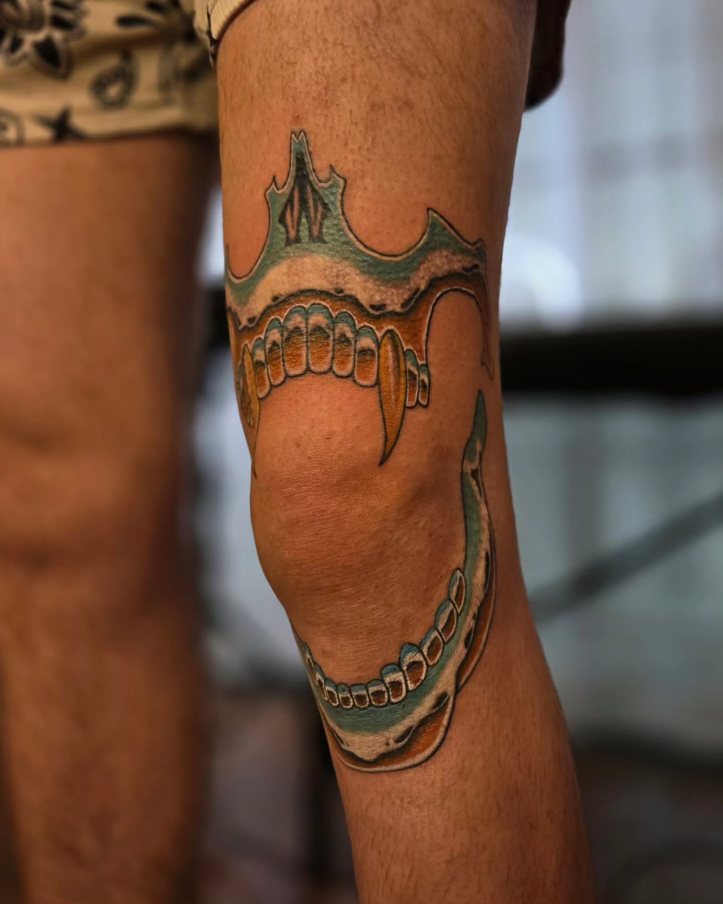 Jaws American traditional tattoo on the forearm by jo(rdan)