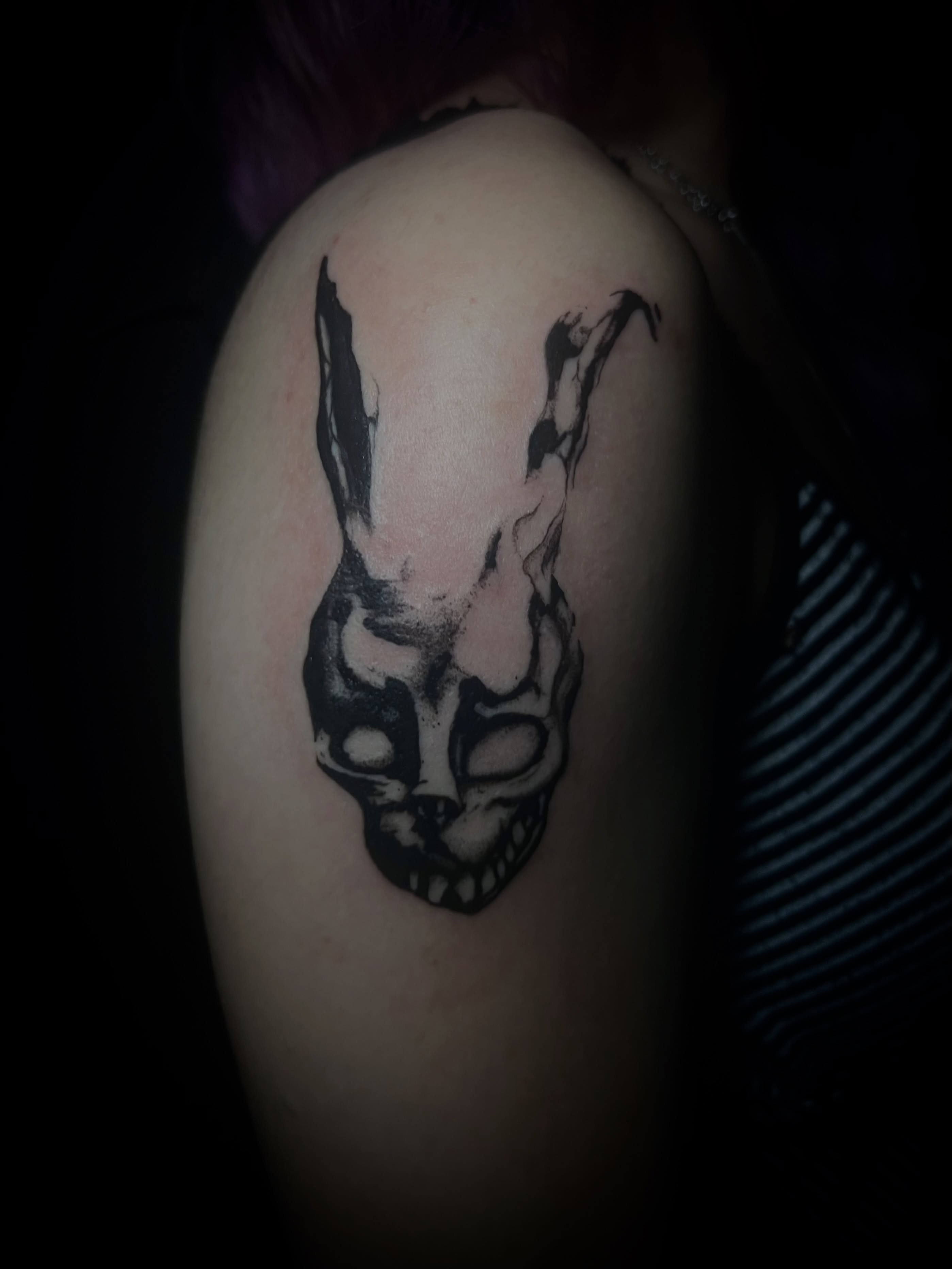 Skull black and grey tattoo on the shoulder by @halfwit__