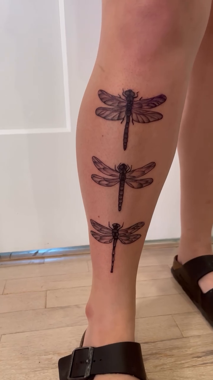 Dragonflies fine line tattoo by DL Tats, Cape Girardeau, Missouri