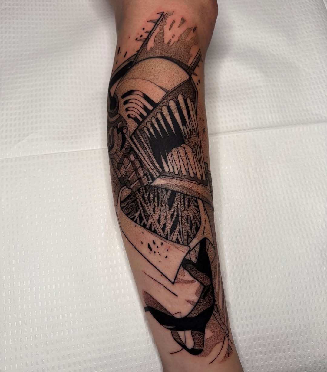 Geometric abstract dotwork tattoo on the forearm by Z, Greenville, South Carolina