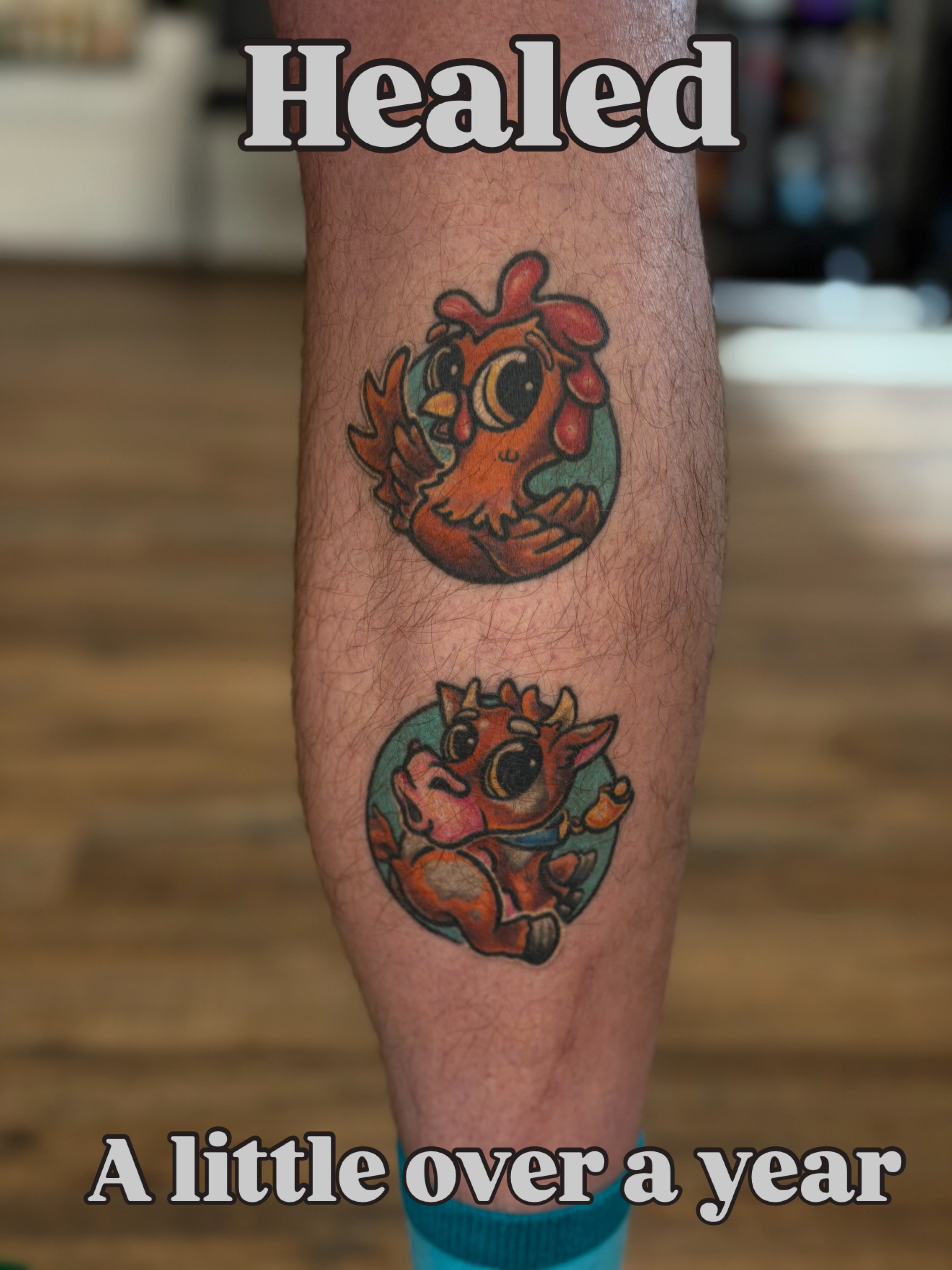 Chicken and deer dotwork tattoo on the forearm by Trista Bettfreund (Birdy)