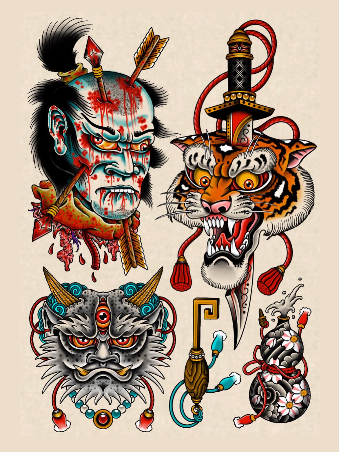 Tiger mask American traditional tattoo by Eoghann McGregor