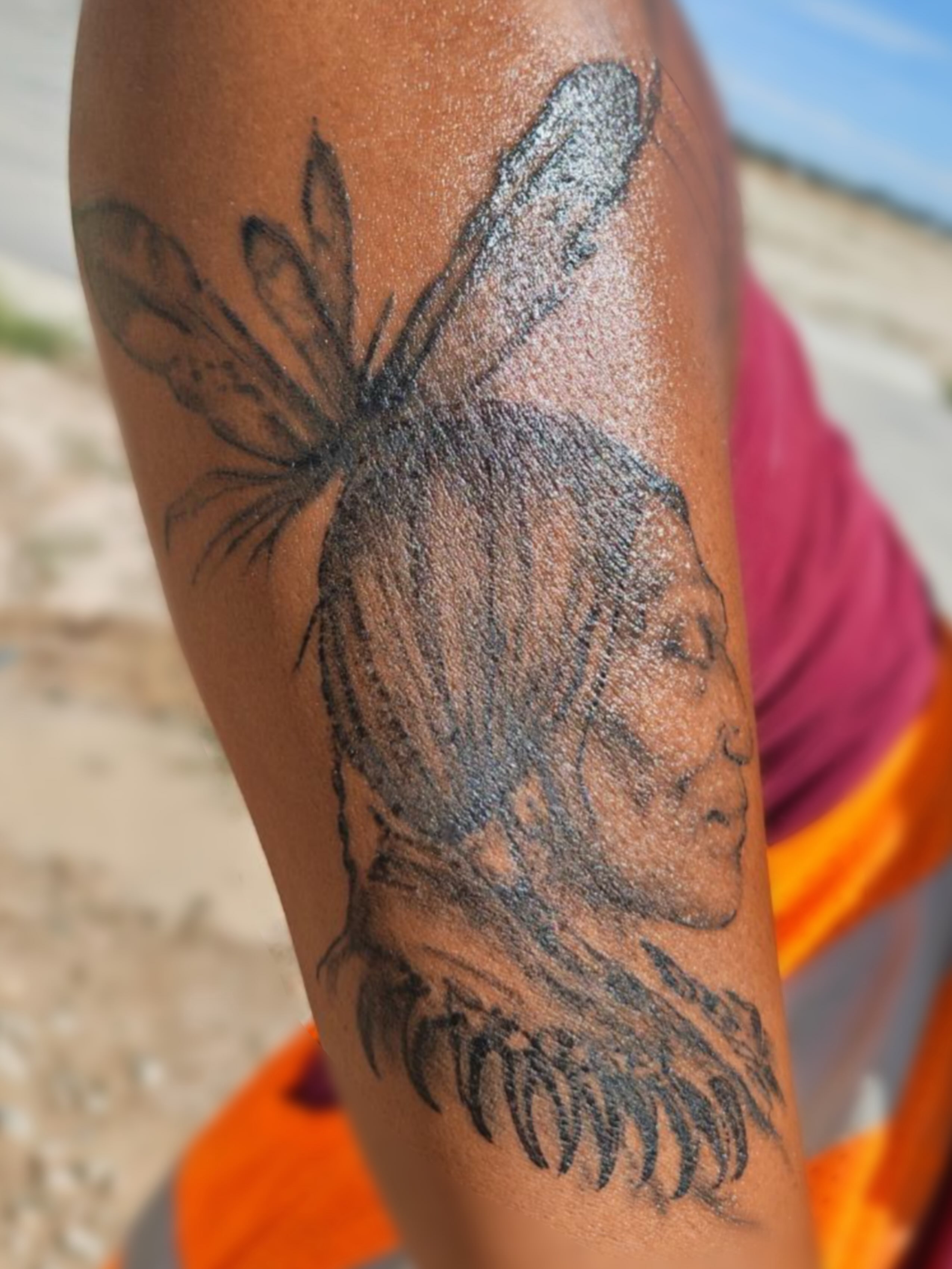 Indian chief black and grey tattoo on the forearm by Sebastiana