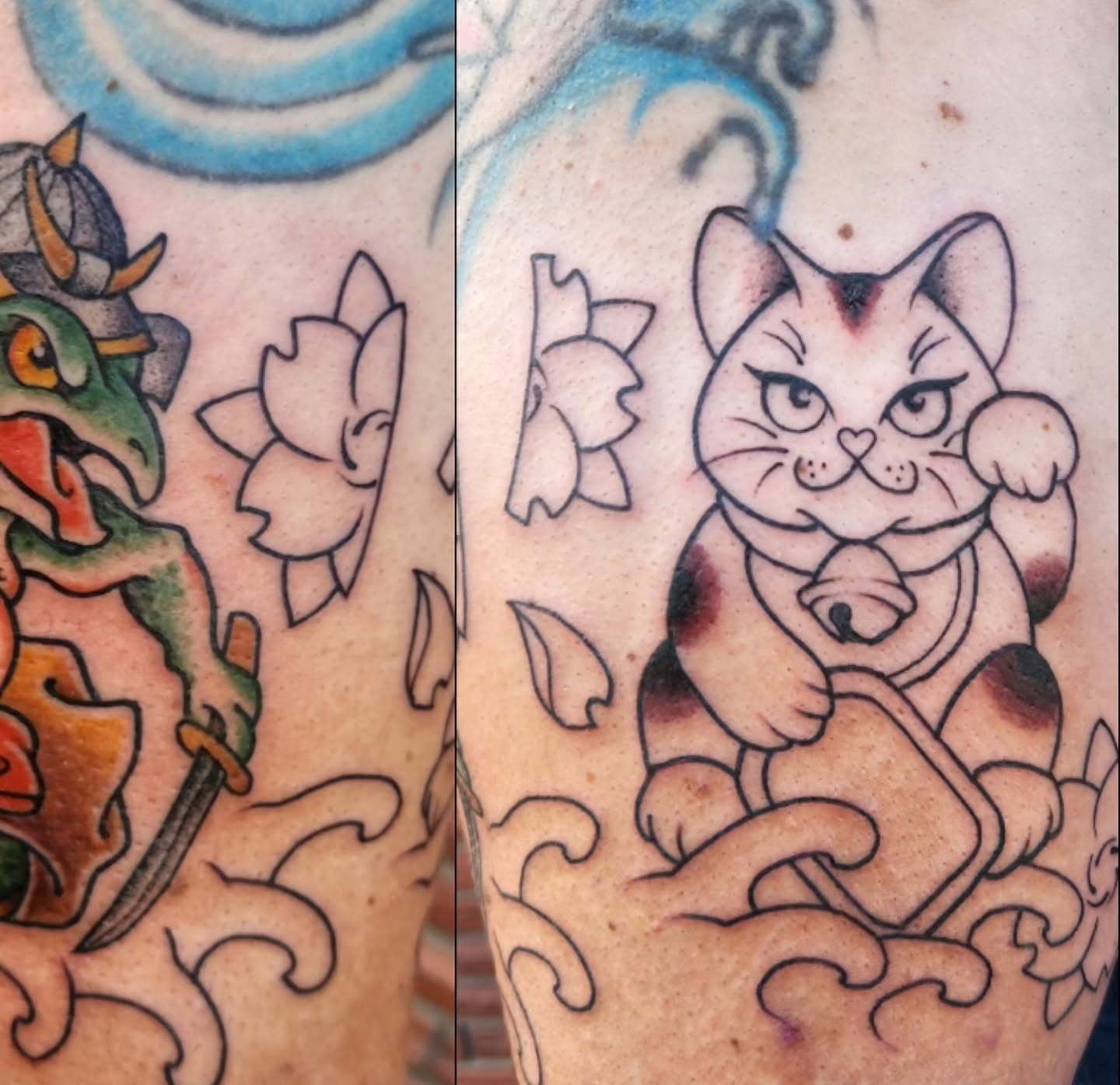 Tattoo by @dripping_moustache — american_traditional, japanese_irezumi