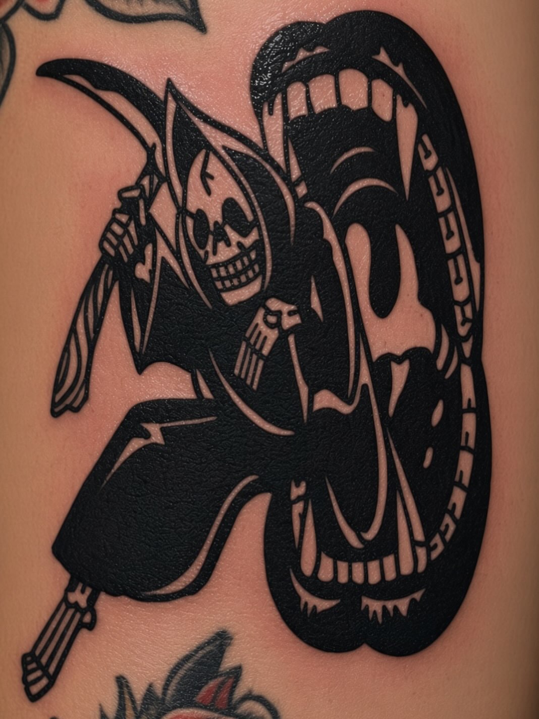 Tattoo by @unluckysushi — american_traditional, black_and_grey