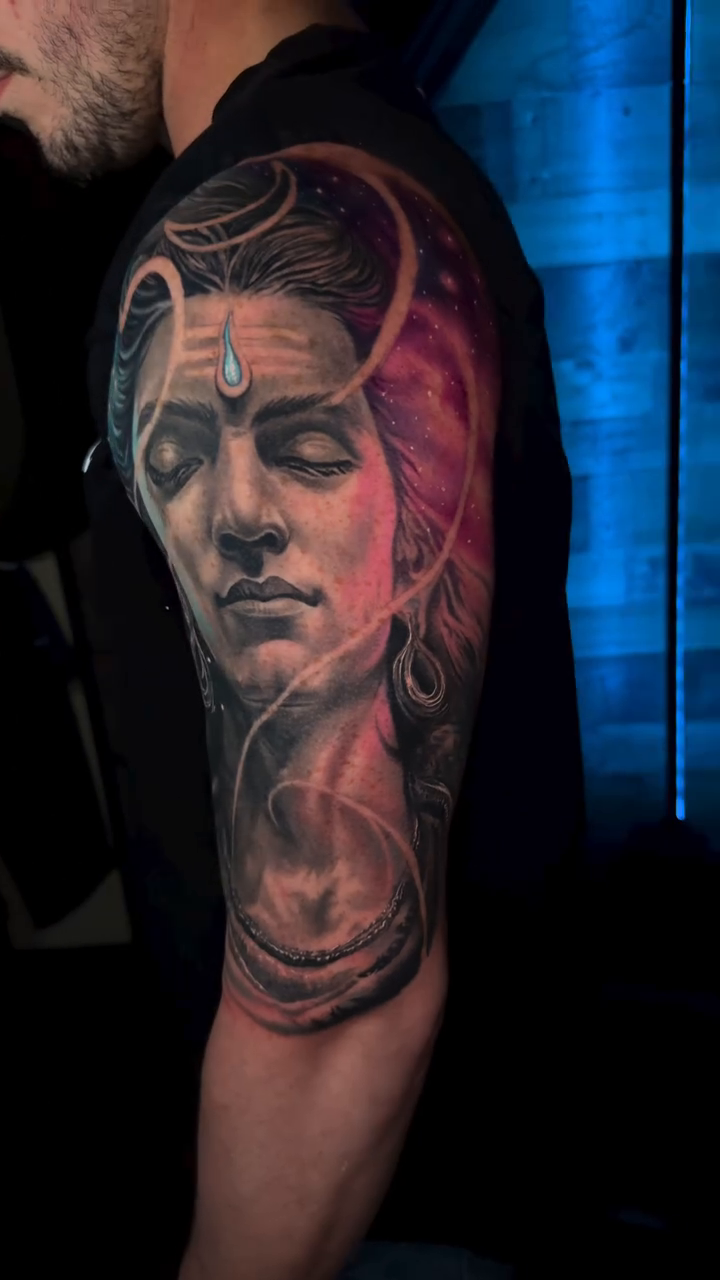 Woman's face with cosmic background realism tattoo by ππ―ππ³π¦π° πππͺπ¬π«π±