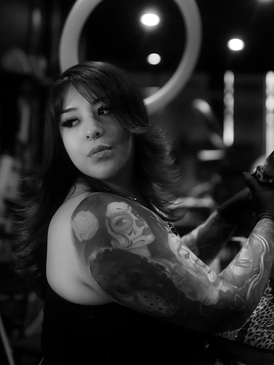 Skull black and grey tattoo on the upper arm by Savana ☆