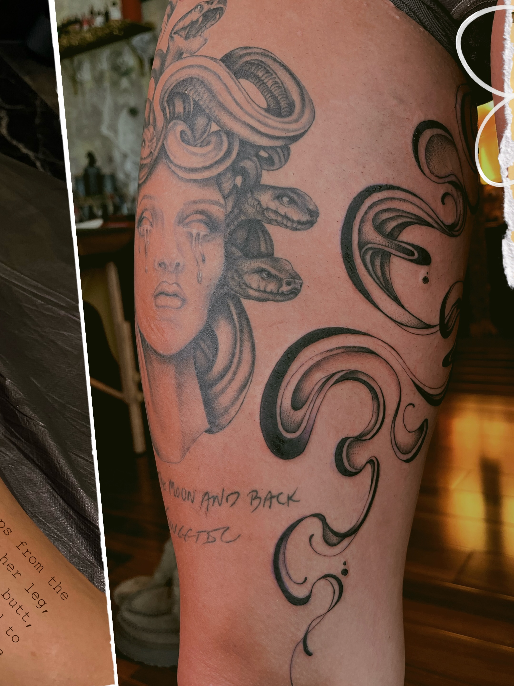 Medusa realism tattoo on the thigh by Kyla Jae