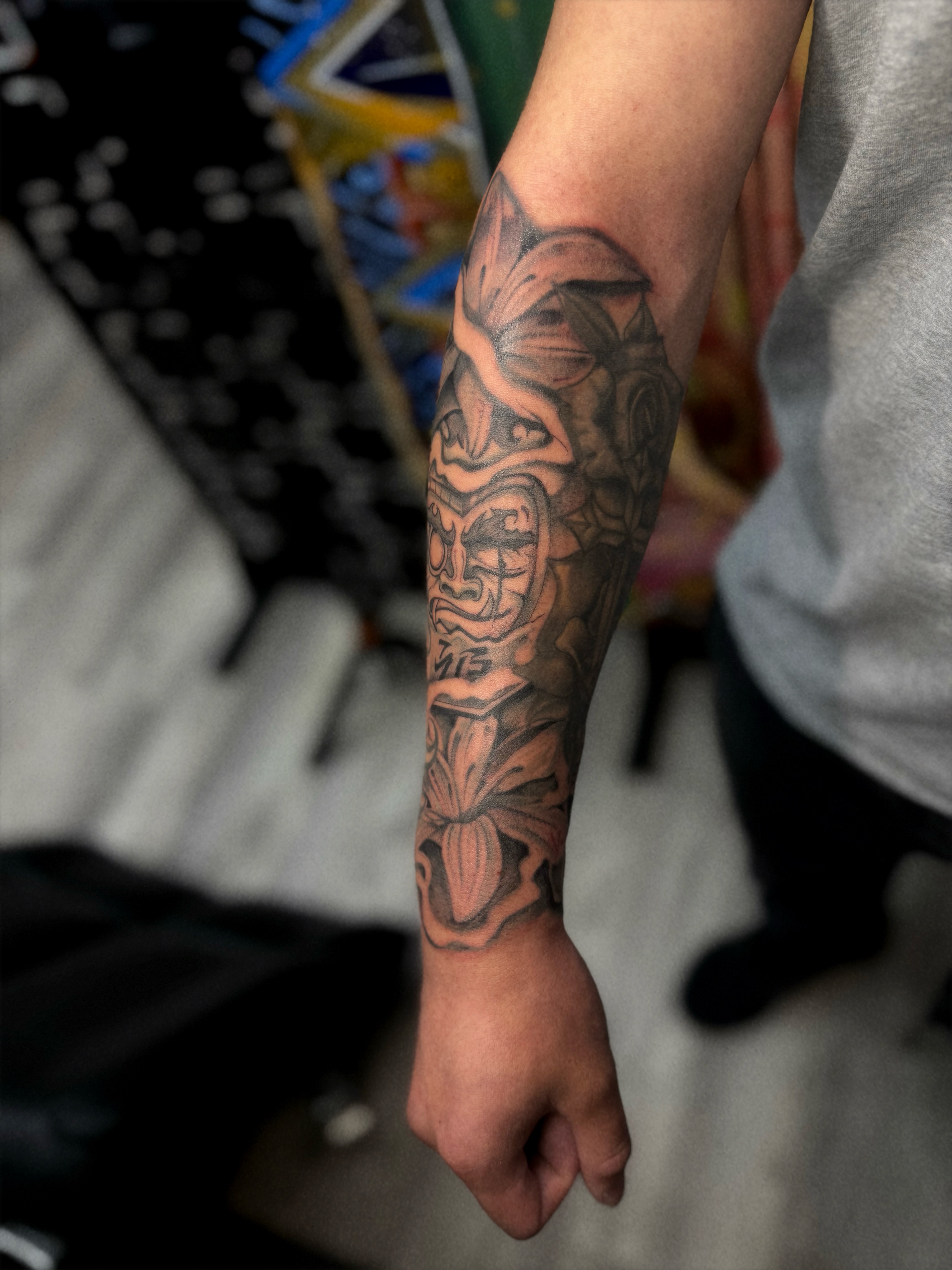 Mask japanese irezumi tattoo on the forearm by 🕸️EC🥷🏼🌁🇲🇽🕸️