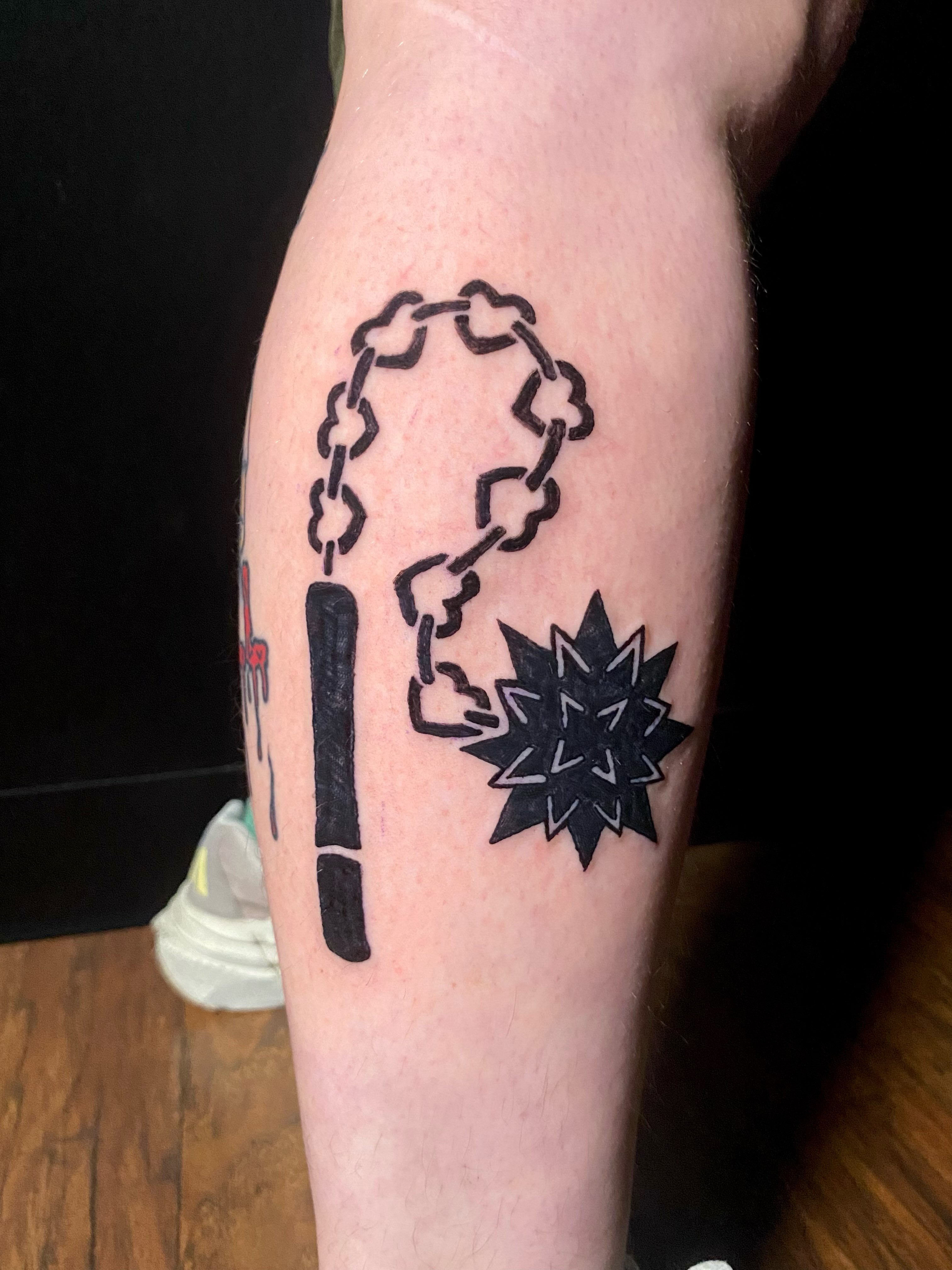Chains and starburst geometric tattoo on the forearm by ollie, Portland, Oregon