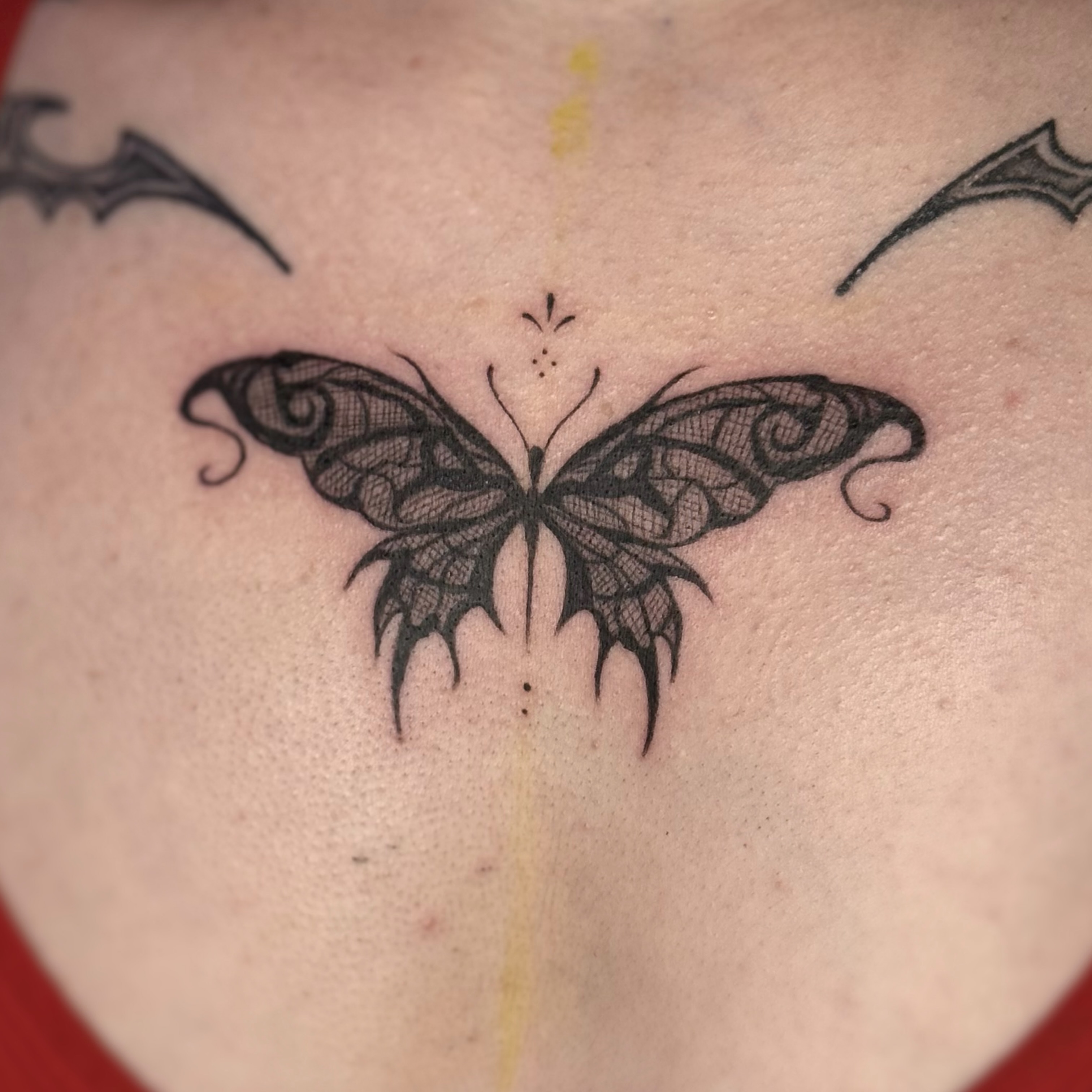 Butterfly black and grey tattoo on the chest by ๐๐ญ๐ฆ๐จ๐ณ๐ข โ๐๐ฆ๐จโ ๐ฆต