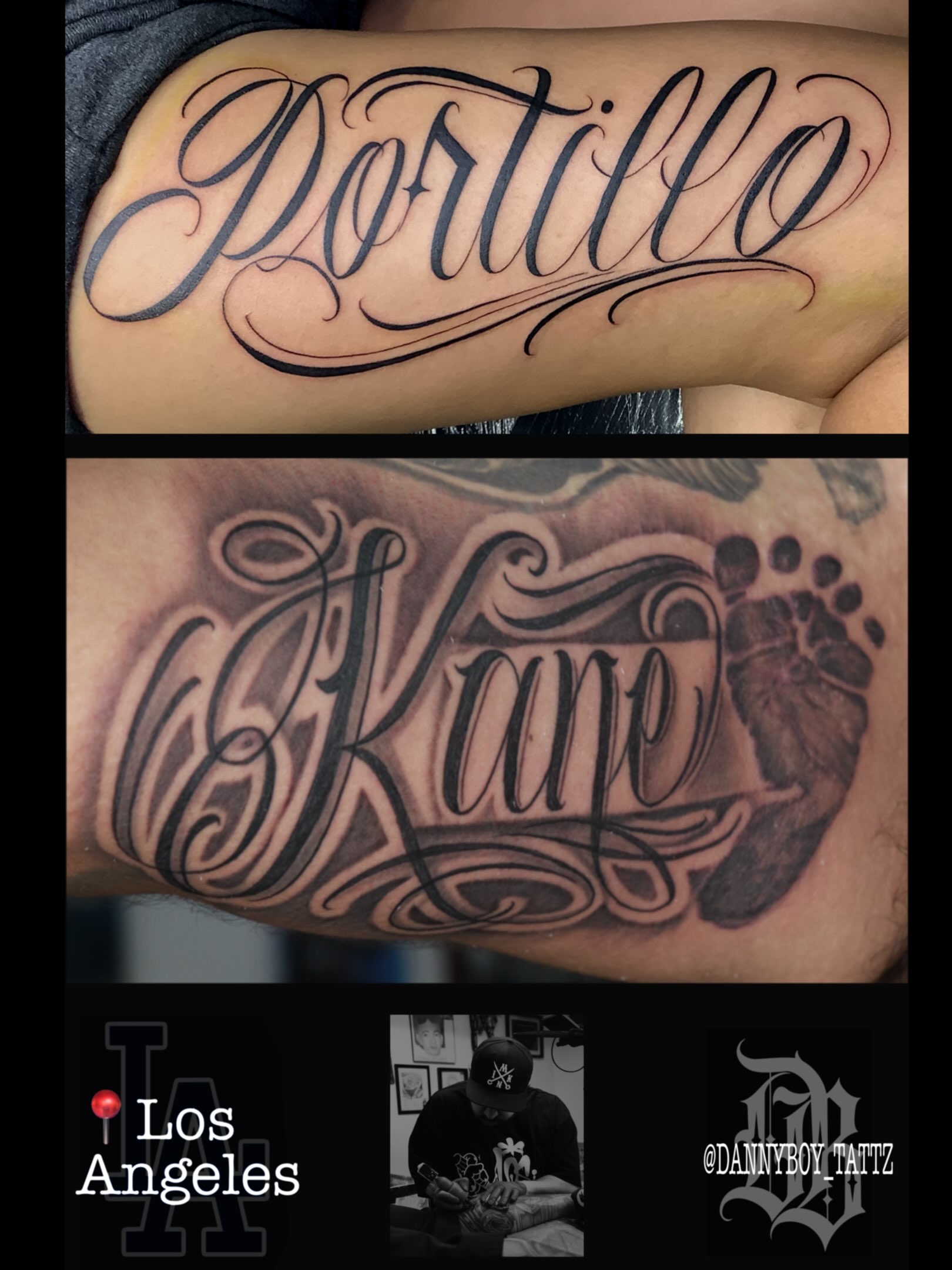 Script lettering lettering script tattoo on the thigh by Daniel Rodriguez