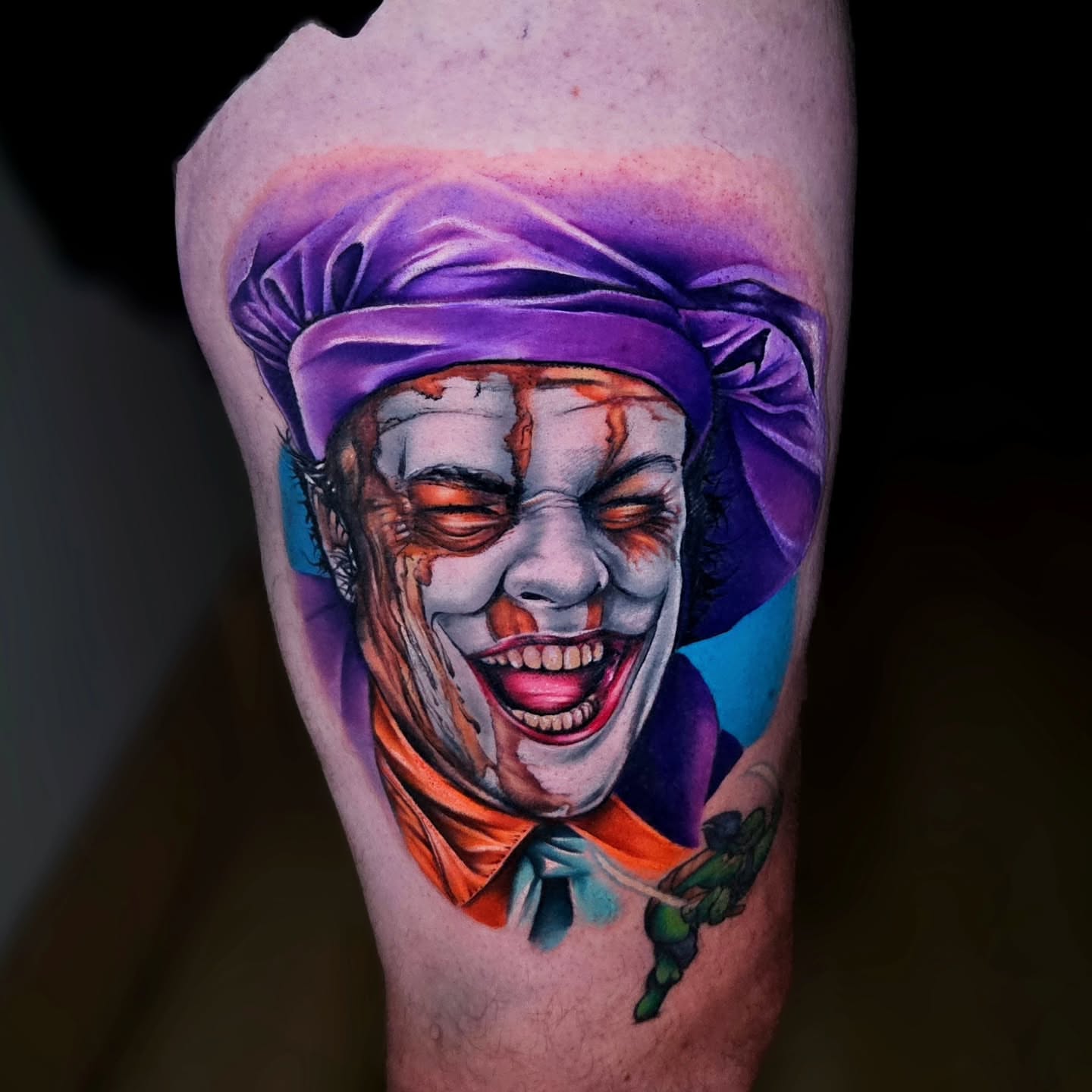 Joker realism tattoo on the forearm by Justin J-rust Smith