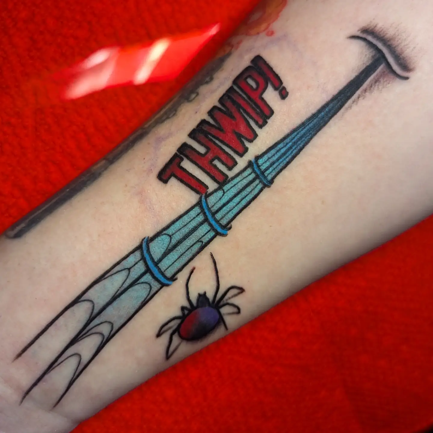 Spider and hammer new school tattoo on the forearm by 𝐈𝐚𝐧 𝐒𝐞𝐭𝐡 🕷️ Austin