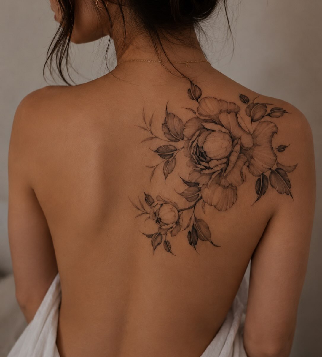 Floral bouquet realism tattoo on the back by ꜰɪɴᴇ ʟɪɴᴇ ᴛᴀᴛᴛᴏᴏꜱ