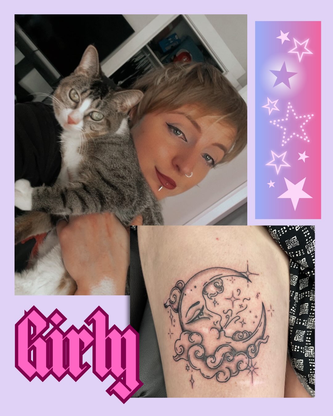 Moon and clouds new school tattoo on the thigh by Kaylee 🗡️