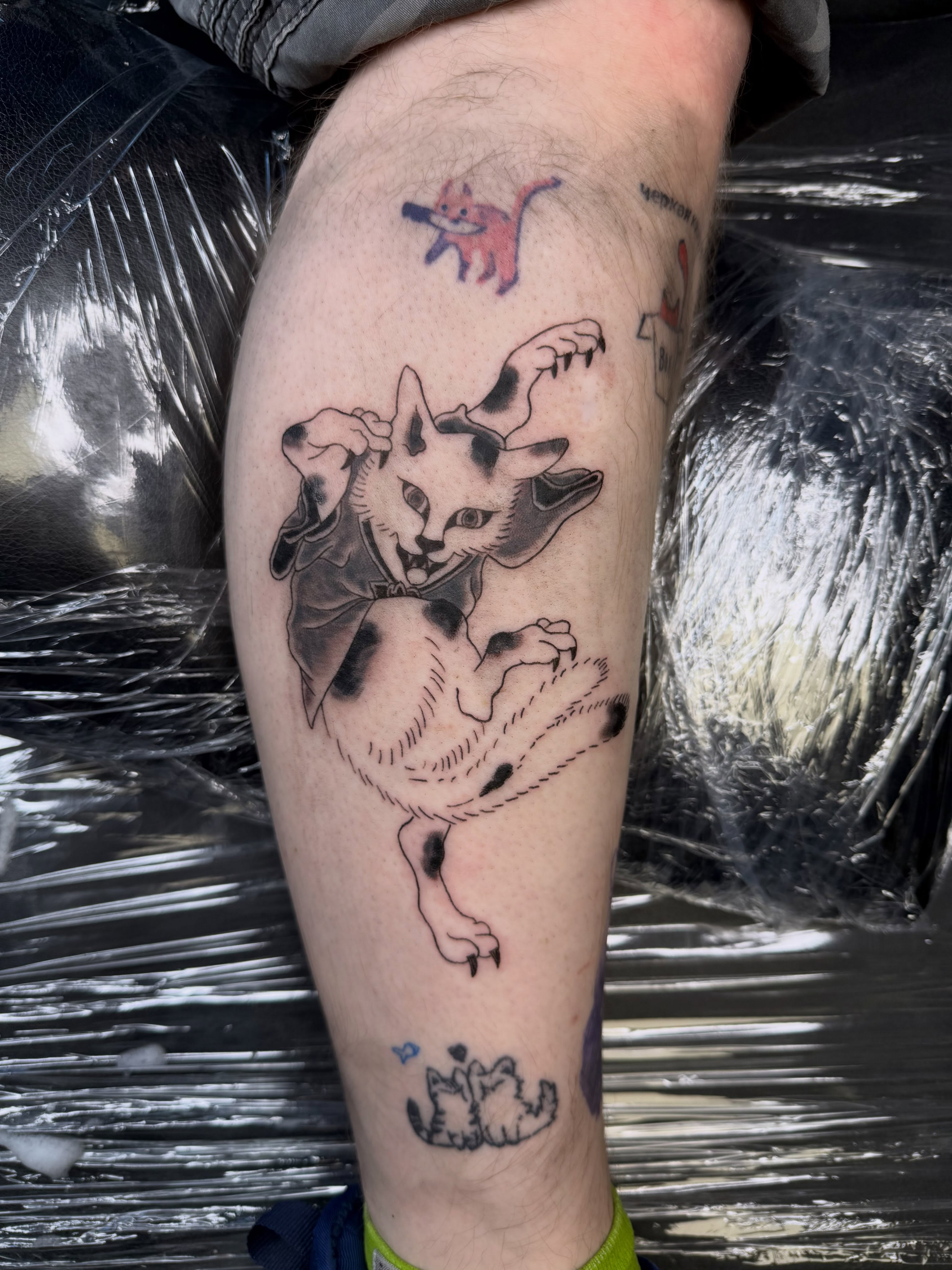 Cat in kimono American traditional tattoo on the forearm by Liz🗡️Fort Collins🗡️Tattoo Apprentice