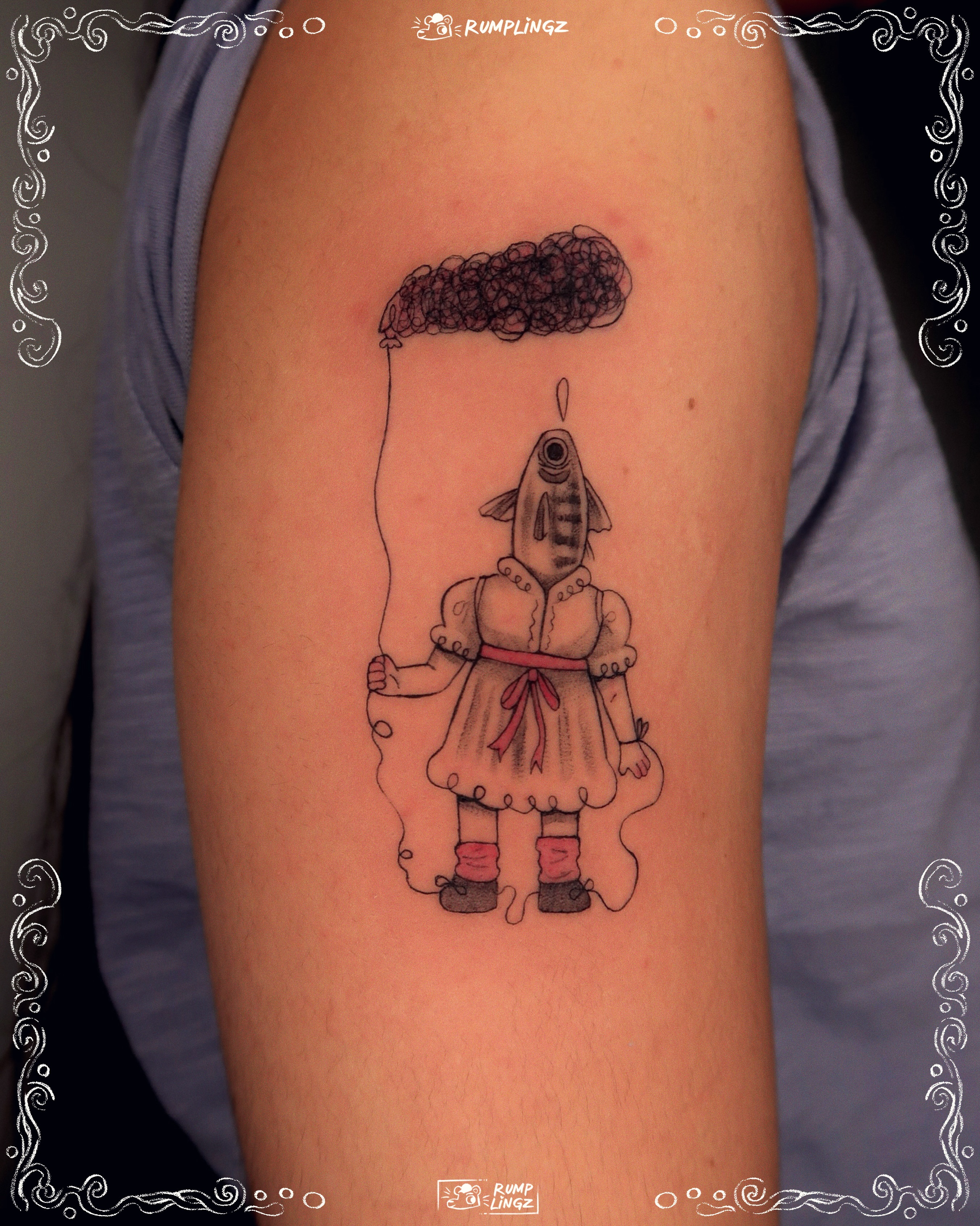 Fish-headed doll realism tattoo on the forearm by 💗Rin tattoos💗