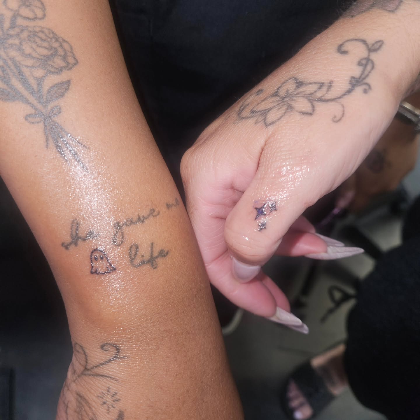 Ghost black and grey tattoo on the forearm by Mischief π€