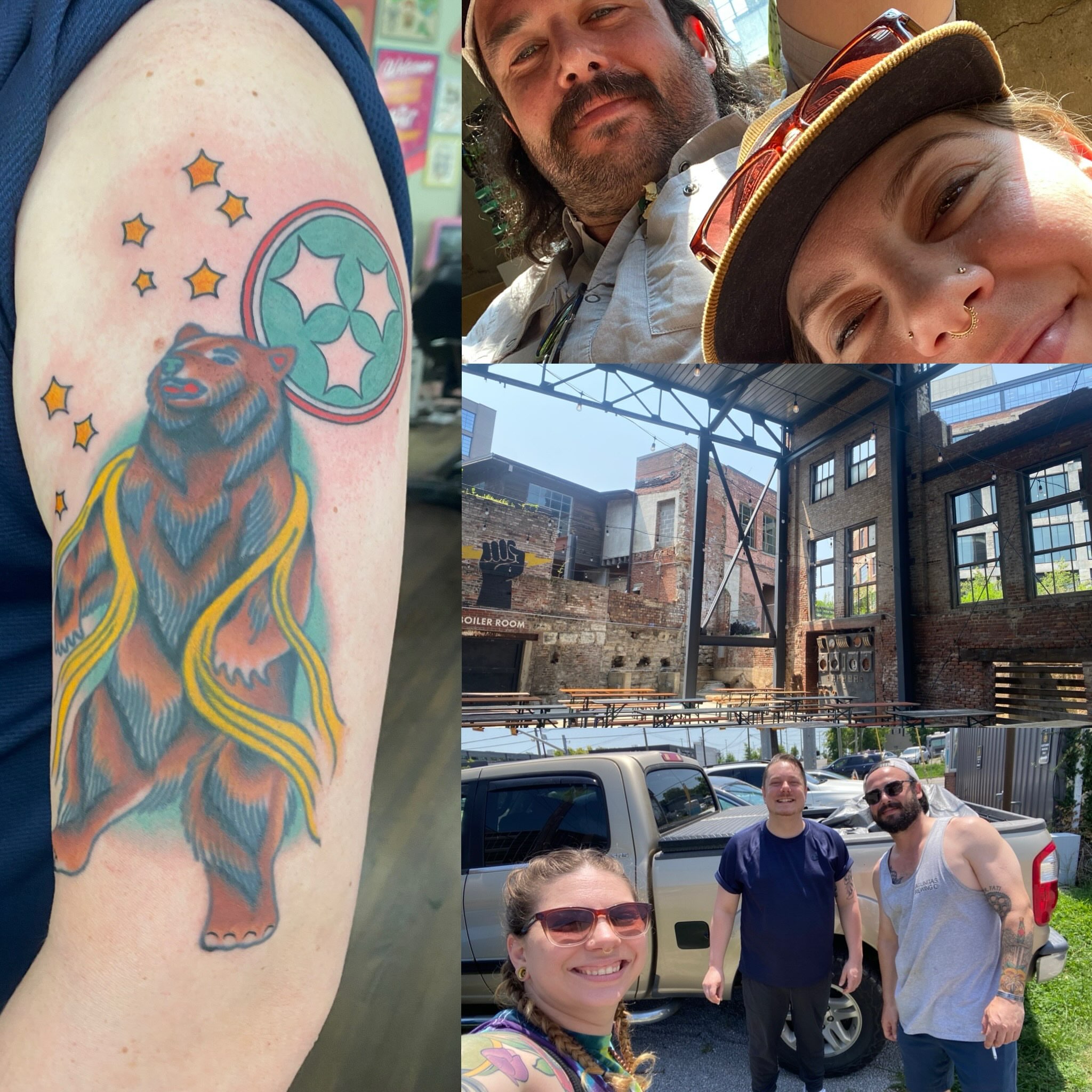 Bear with stars American traditional tattoo on the upper arm by Vivian HavaTattoo, Richmond, Virginia