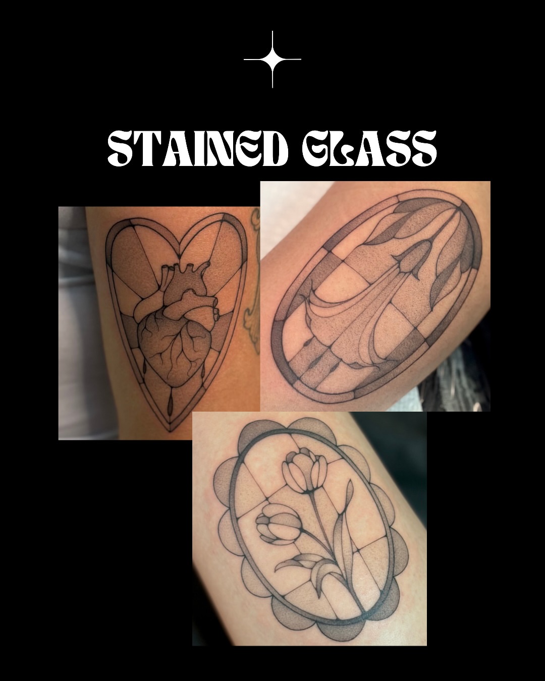 Stained glass geometric tattoo on the forearm by Victoria Lamorte