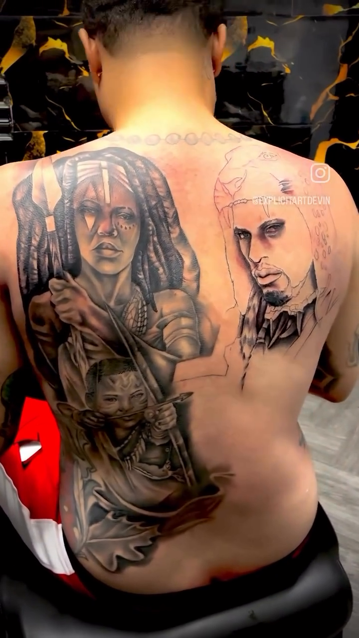 Woman and man realism tattoo by Devin Johnson, Forest Park, Georgia